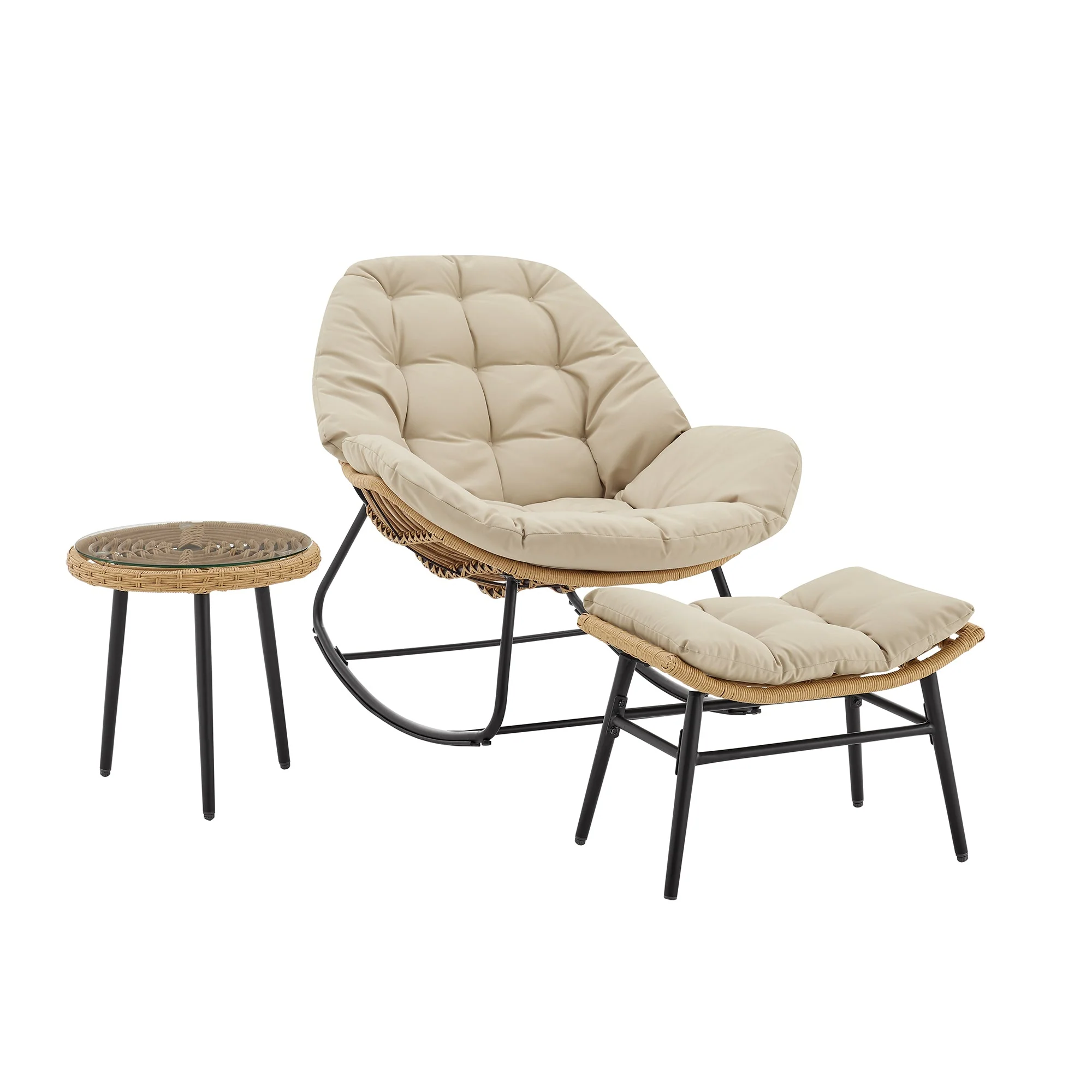 Benson 3-Piece Patio Rocking Chair with Ottoman and Table in Cream - Image 7