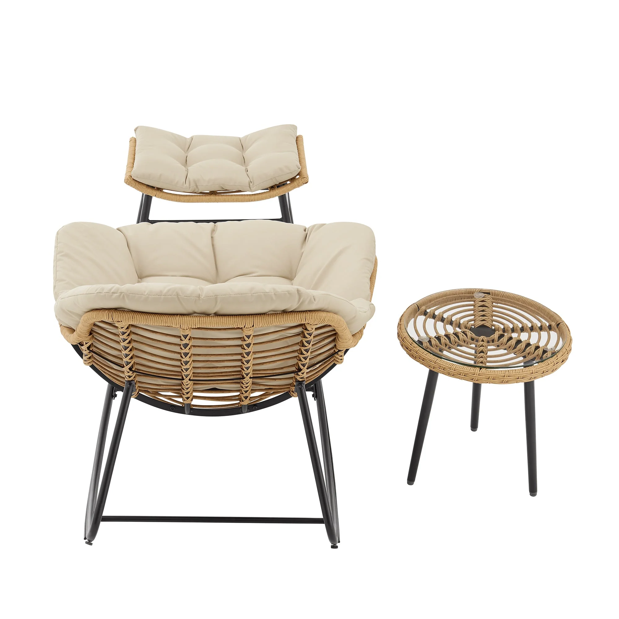 Benson 6-Piece Patio Rocking Chair Set with Ottomans and Tables in Cream - Image 9
