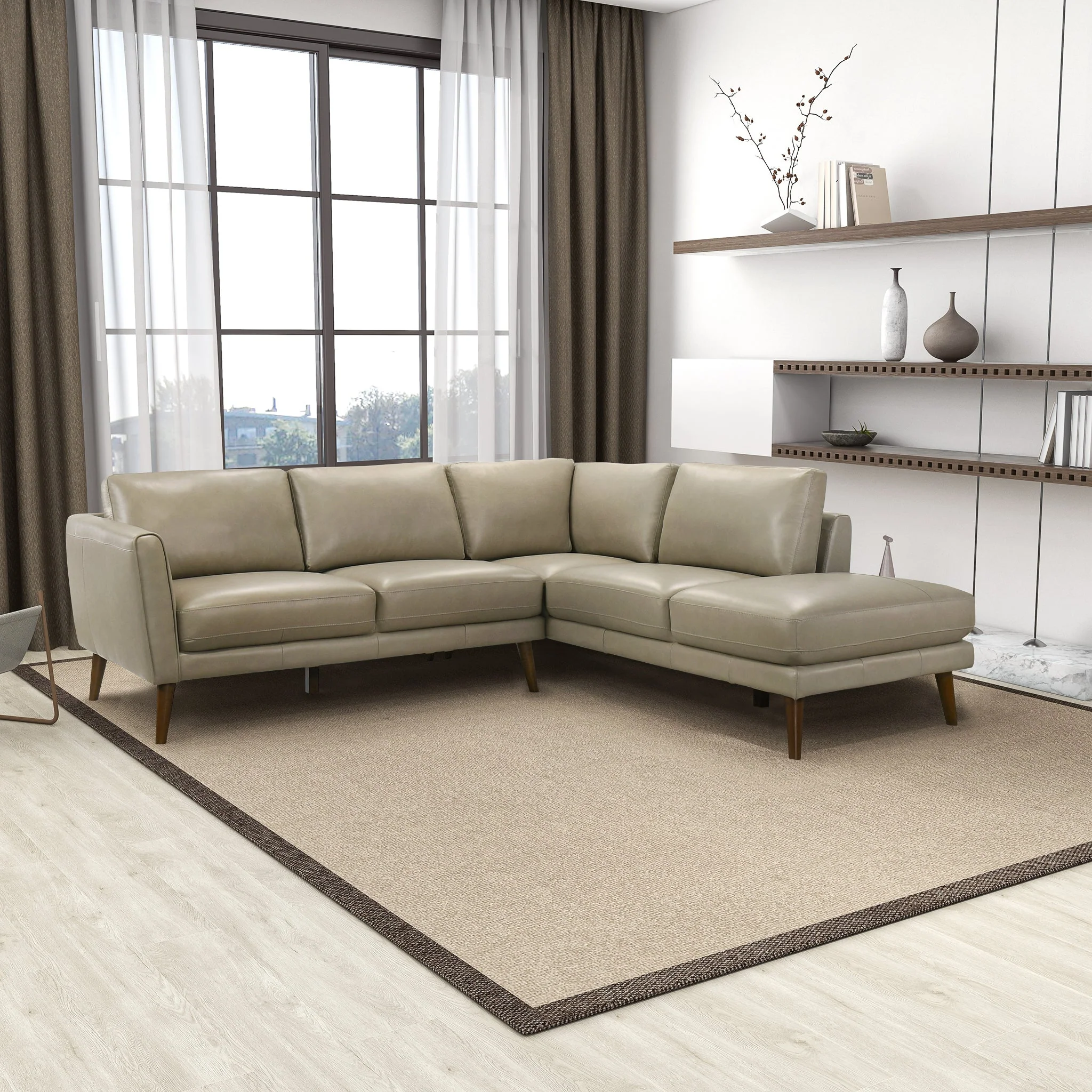 Benson Beige Leather Sectional Sofa Right Facing Chaise - Image 4