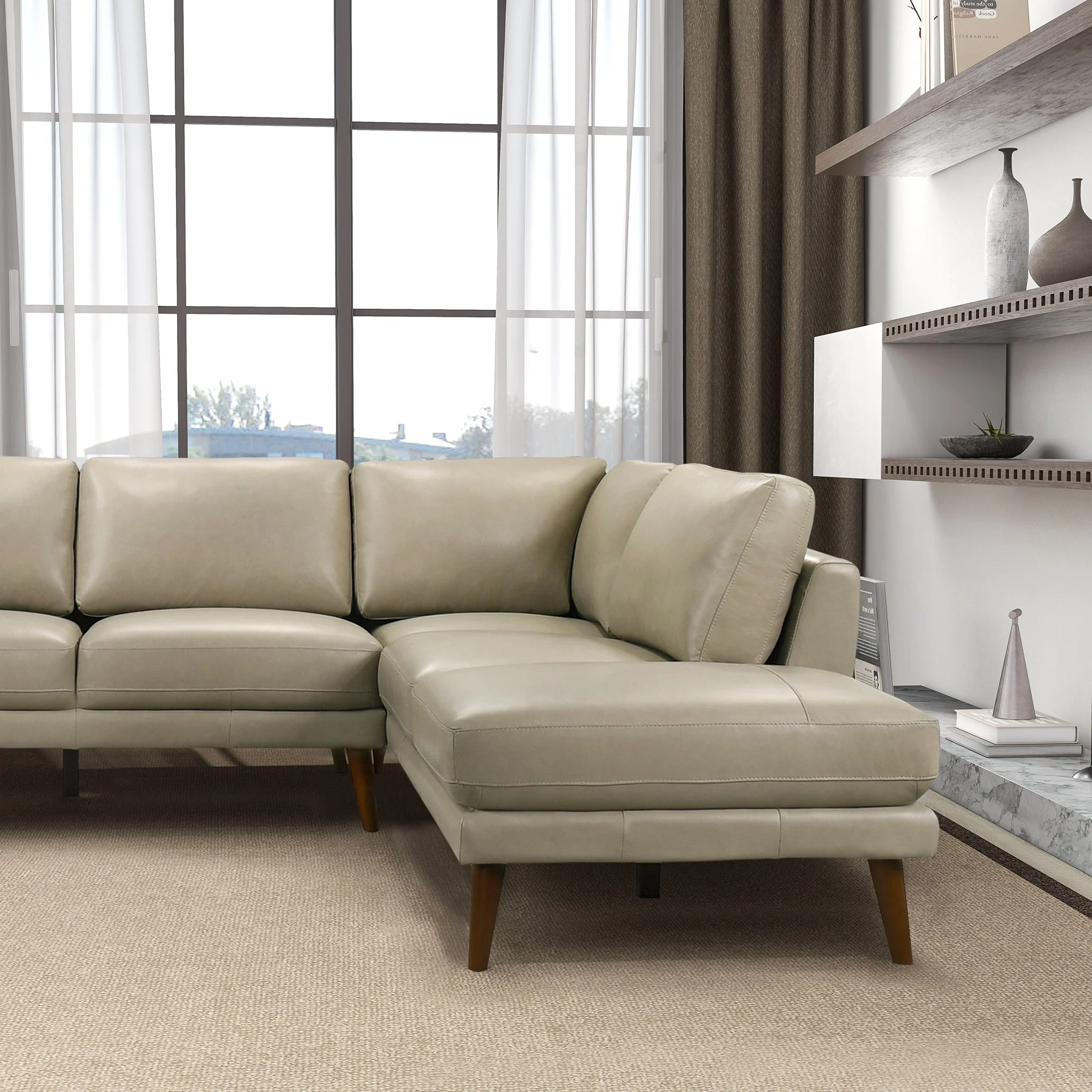 Benson Beige Leather Sectional Sofa Right Facing Chaise - Image 5