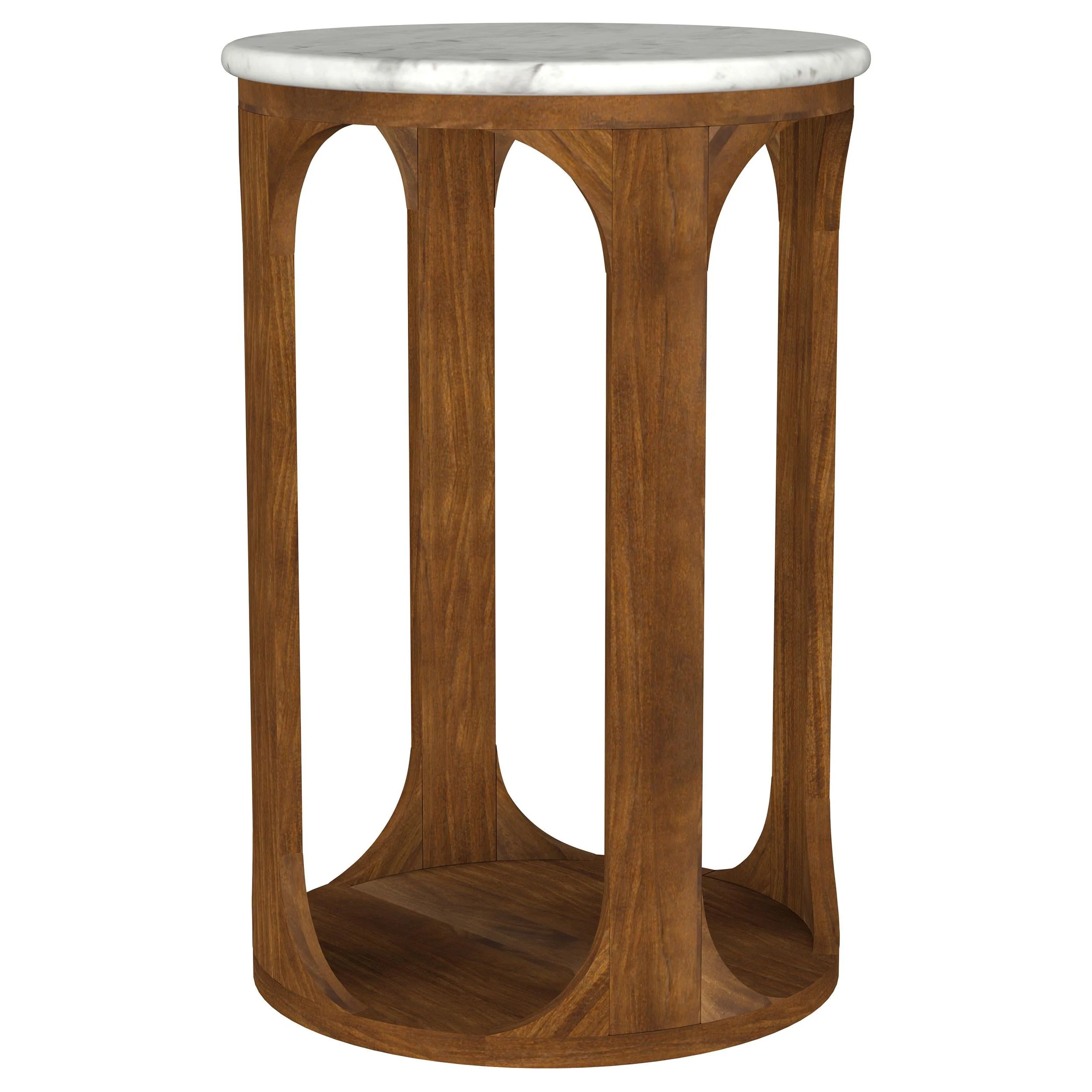 Berkeley White and Brown Round Marble Top Side Table - Image 2