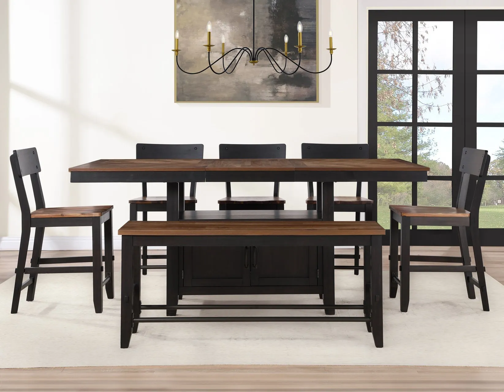 Bermuda Black/Dark Acacia Counter Height Dining Set