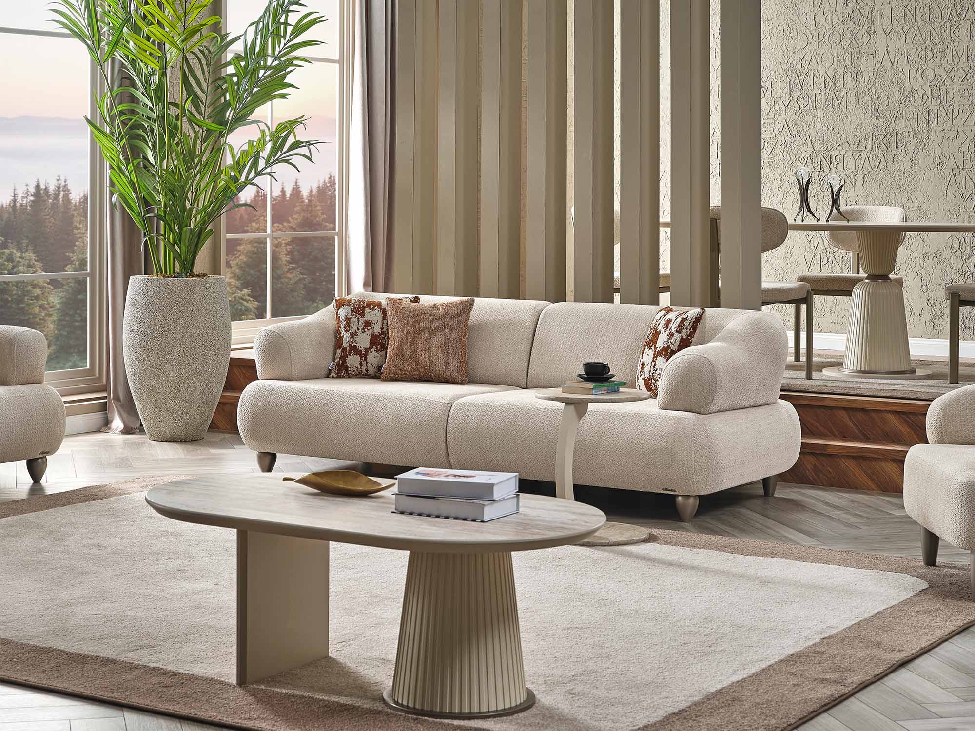 Bern 3-pieces (Sofa & Loveseat & Chair) Livingroom Set Cream - Image 15