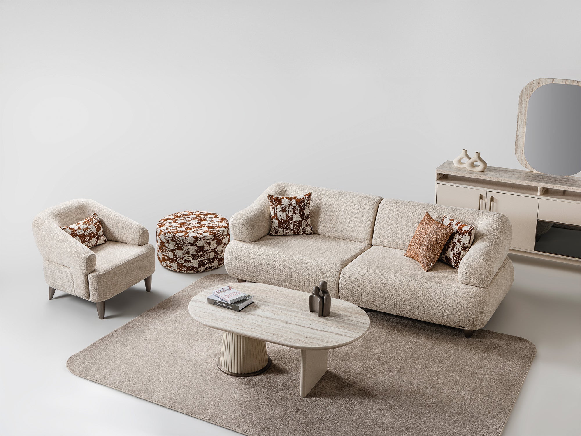 Bern 3-pieces (Sofa & Loveseat & Chair) Livingroom Set Cream - Image 9