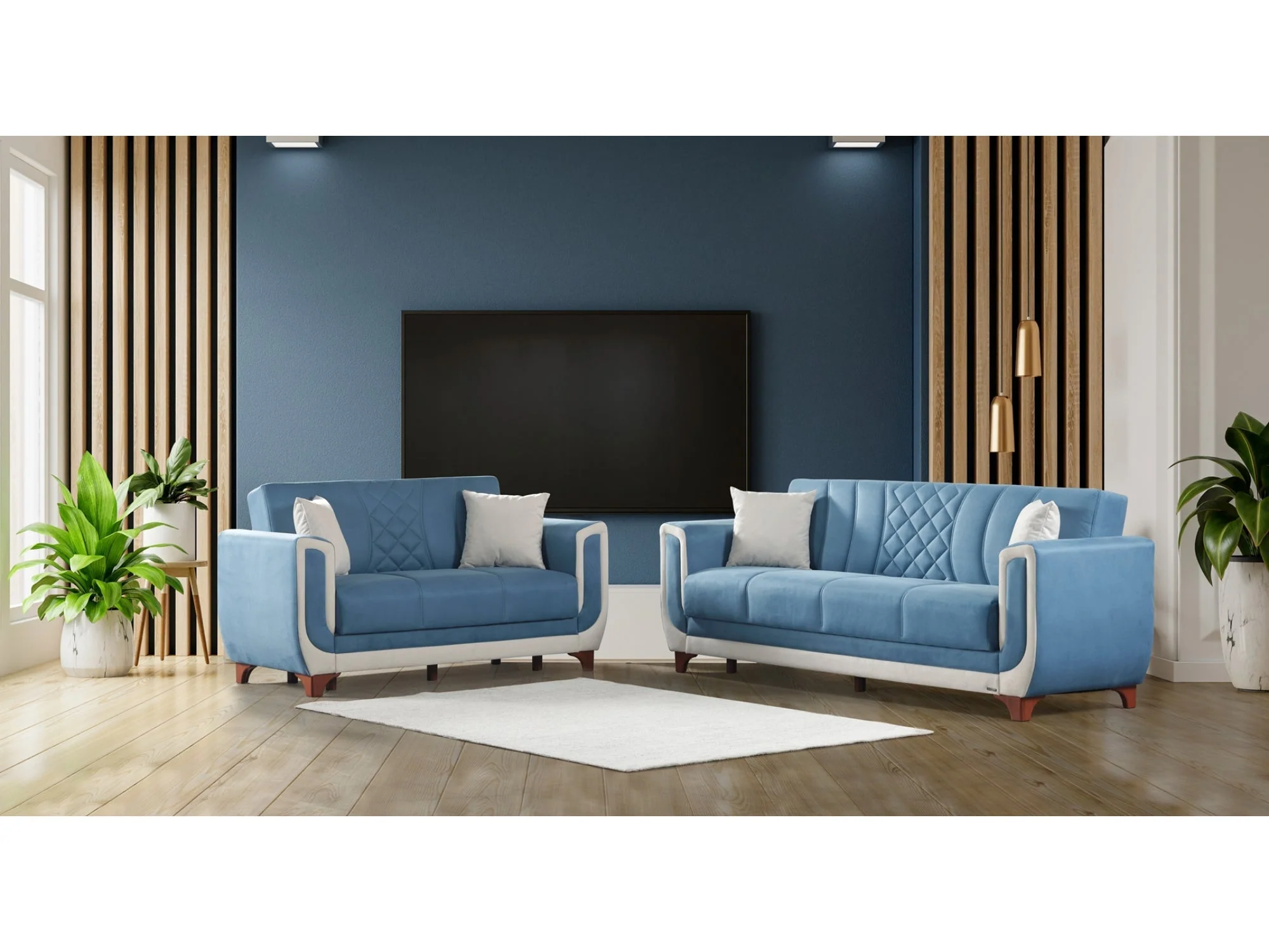Berre Blue Convertible Loveseat - Image 6