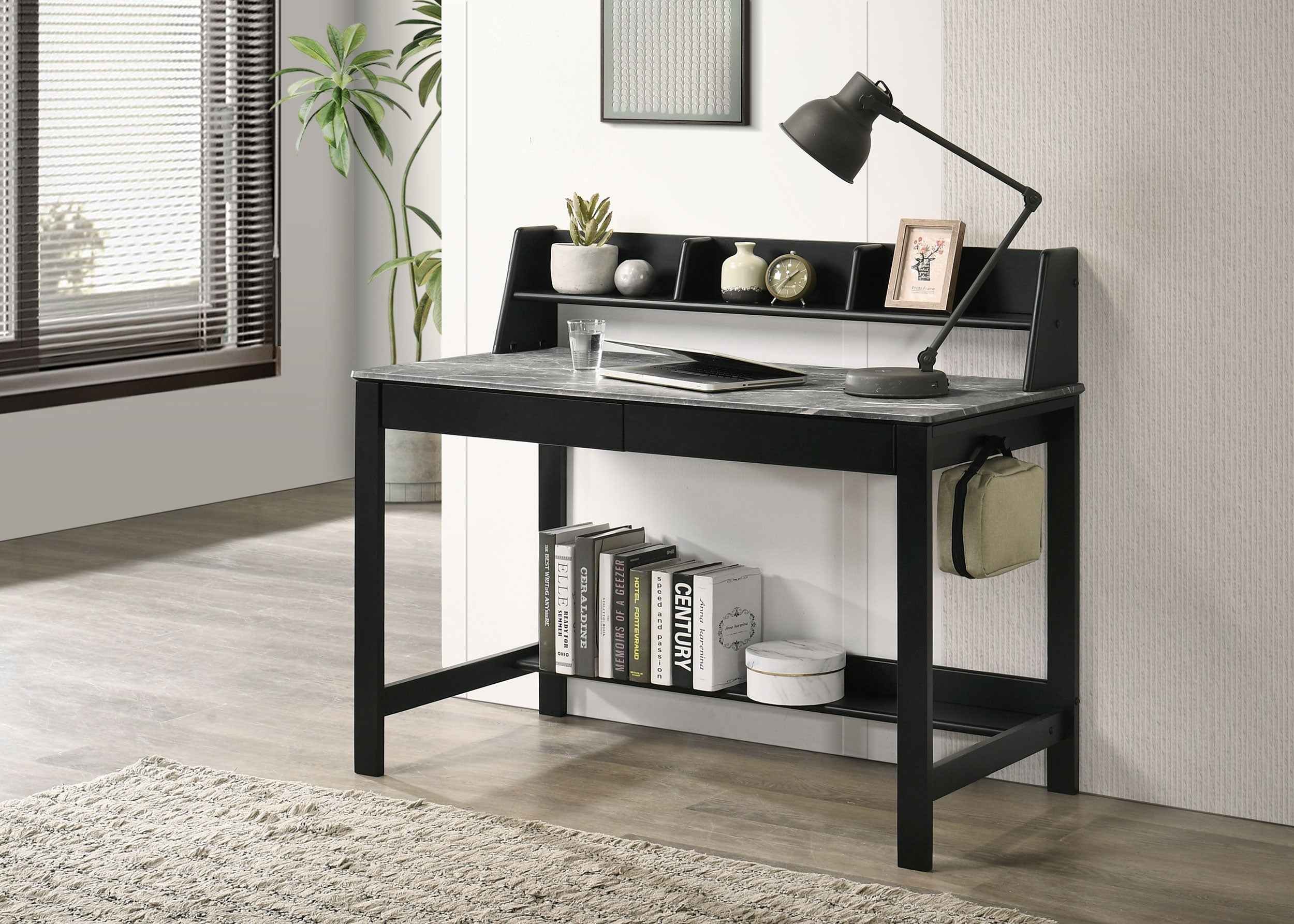 Besler Grey Stone/Black 47-inch SmartTop Writing Desk with Shelf