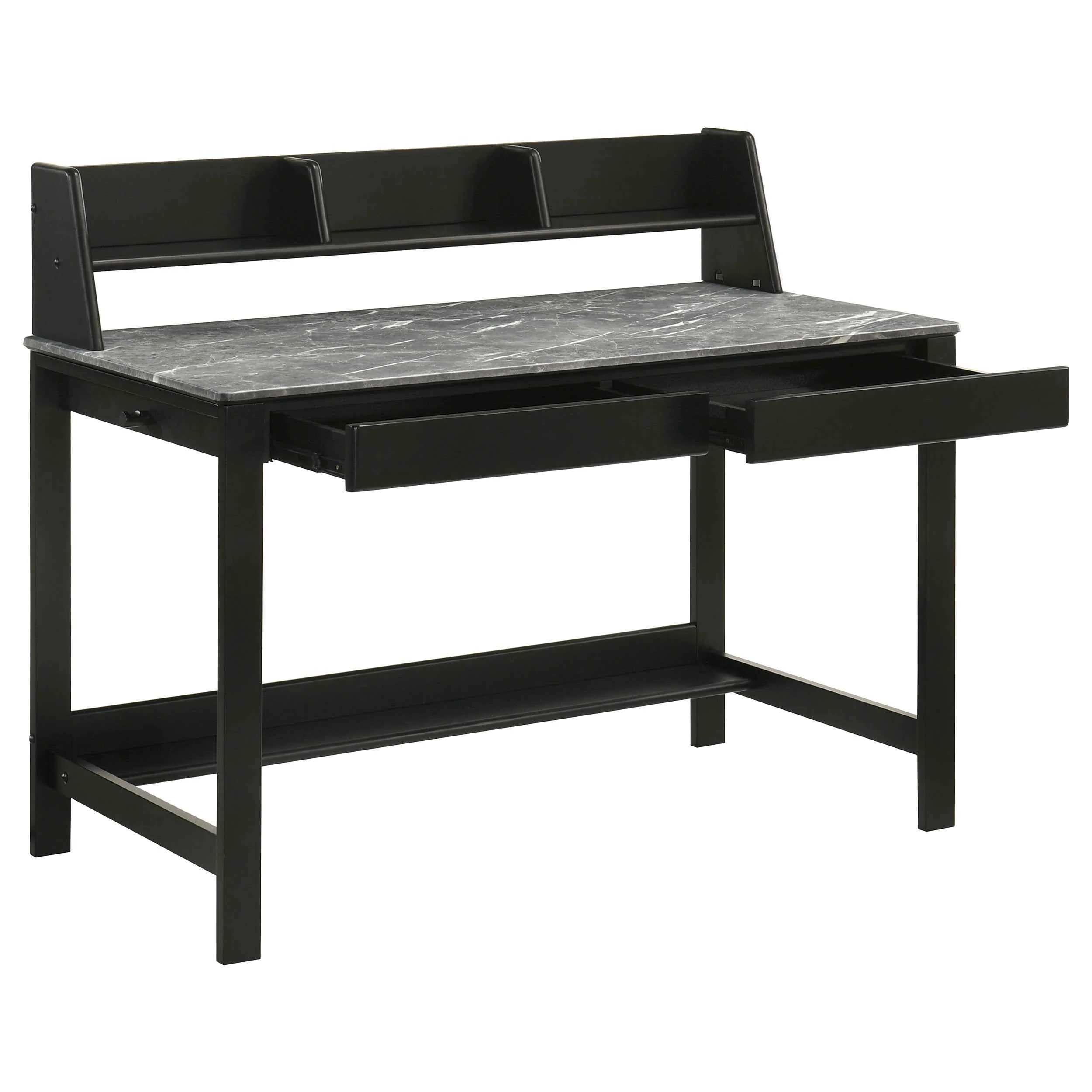 Besler Grey Stone/Black 47-inch SmartTop Writing Desk with Shelf - Image 3