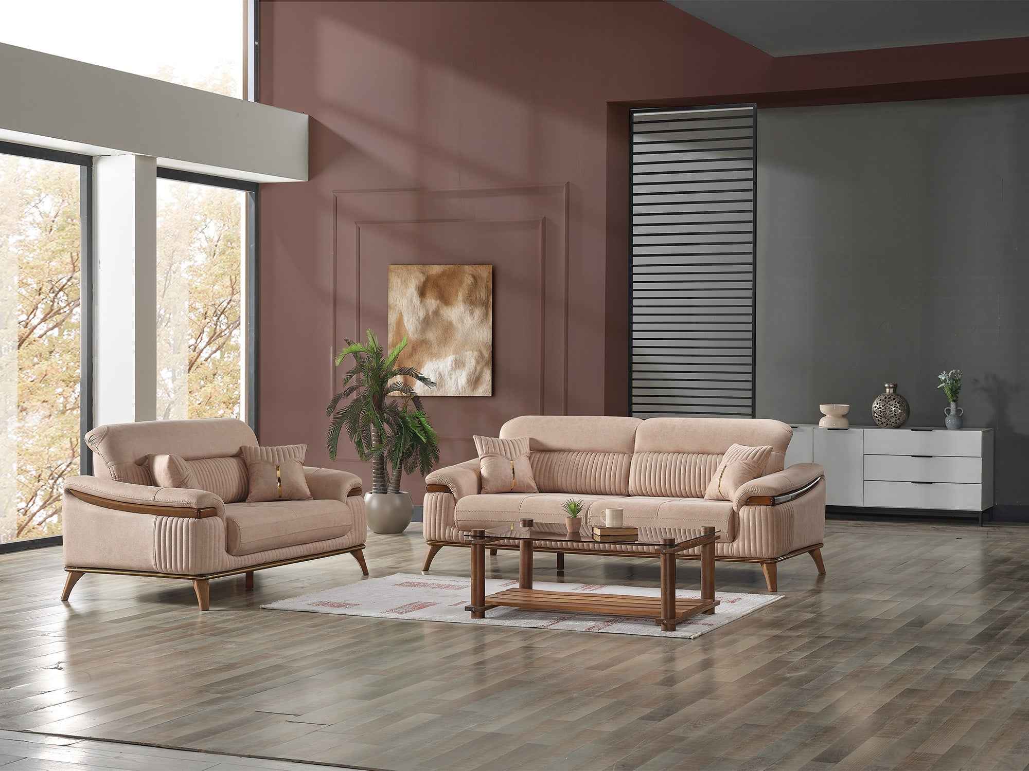 Beta Beige 3-pieces (Sofa & Loveseat & Chair) Living Room Set - Image 3