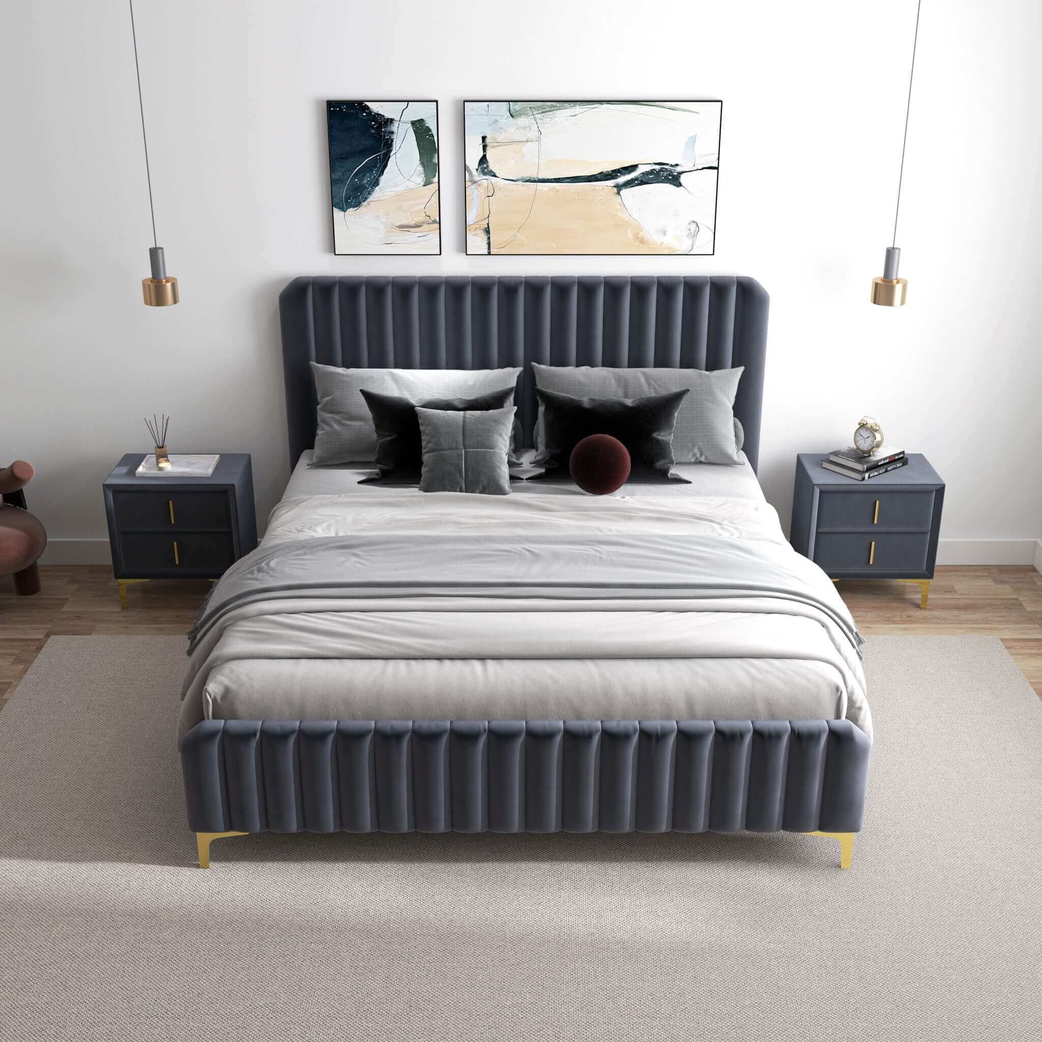 Bethany Velvet Upholstered Platform Bed Queen - Image 6