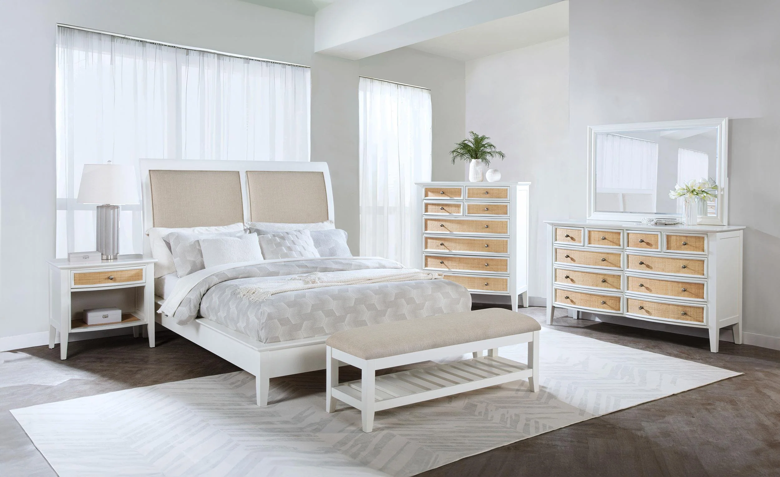 Bexhill 56-inch Upholstered California King Panel Bed White - Image 4