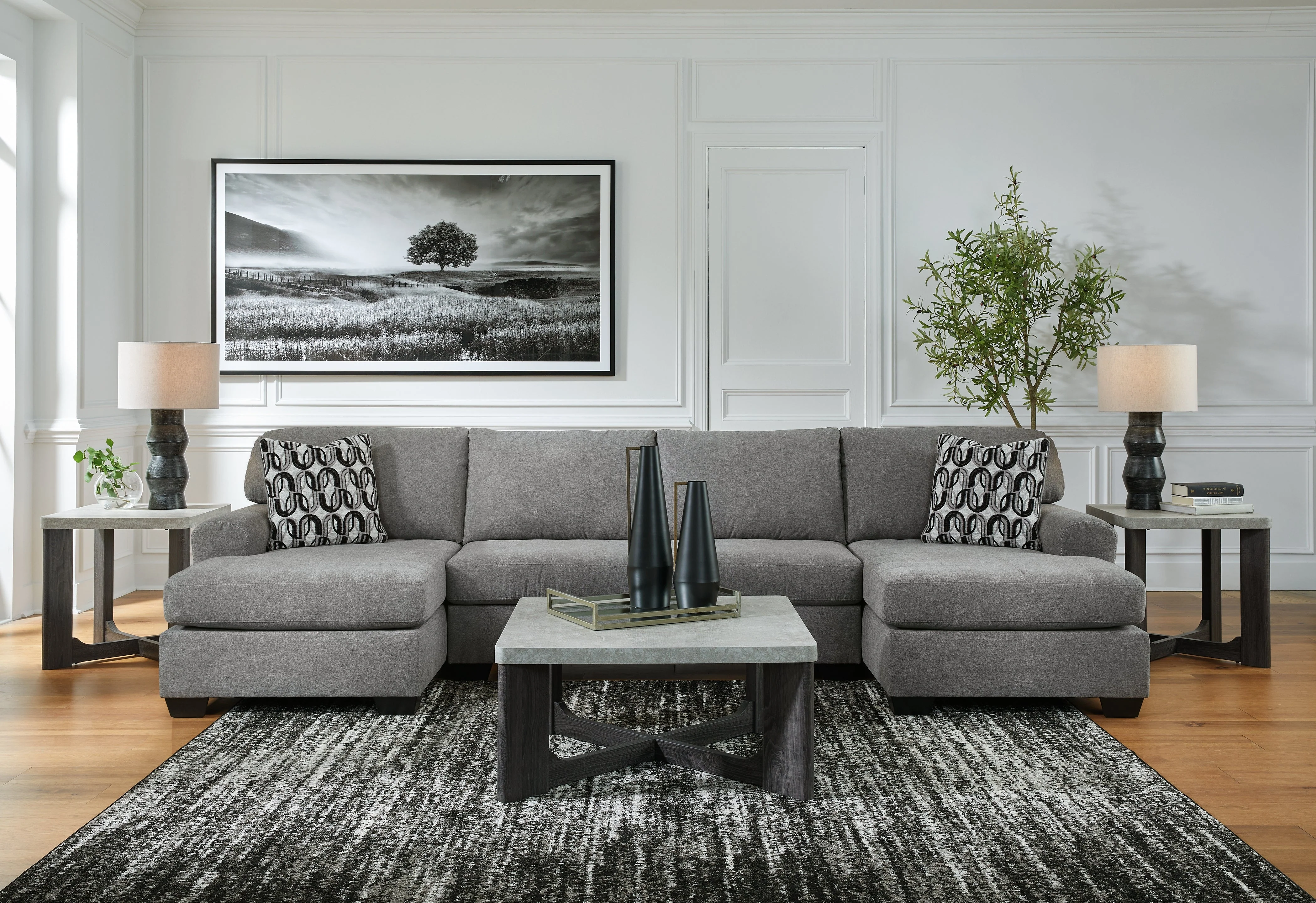 Birkdale Court Gray 3-Piece Double Chaise Sectional