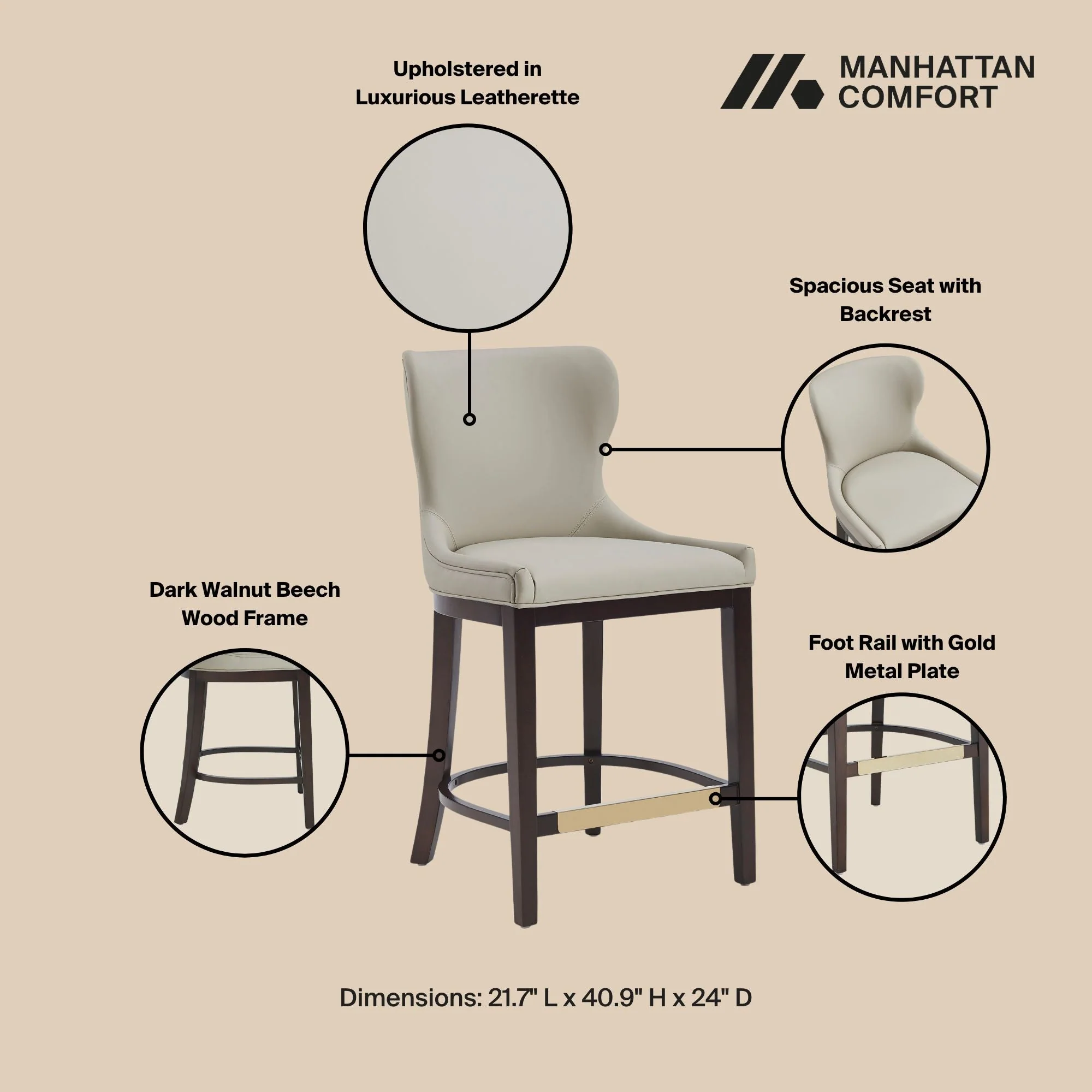 Blair Counter Stool in Stone - Image 4