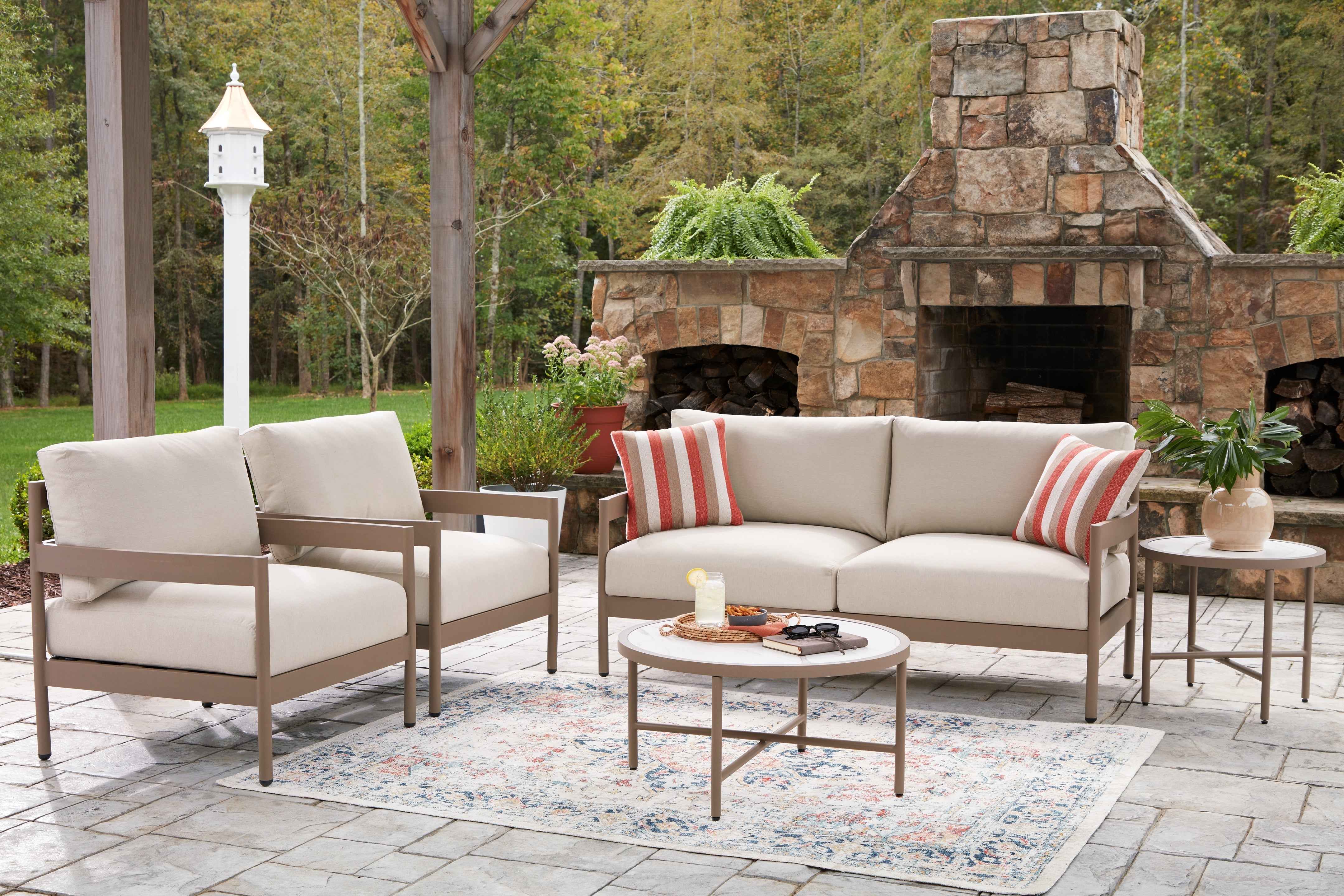 Bluff Trail Beige Outdoor Loveseat/Chairs/Tables Set (Set of 5) - Image 5