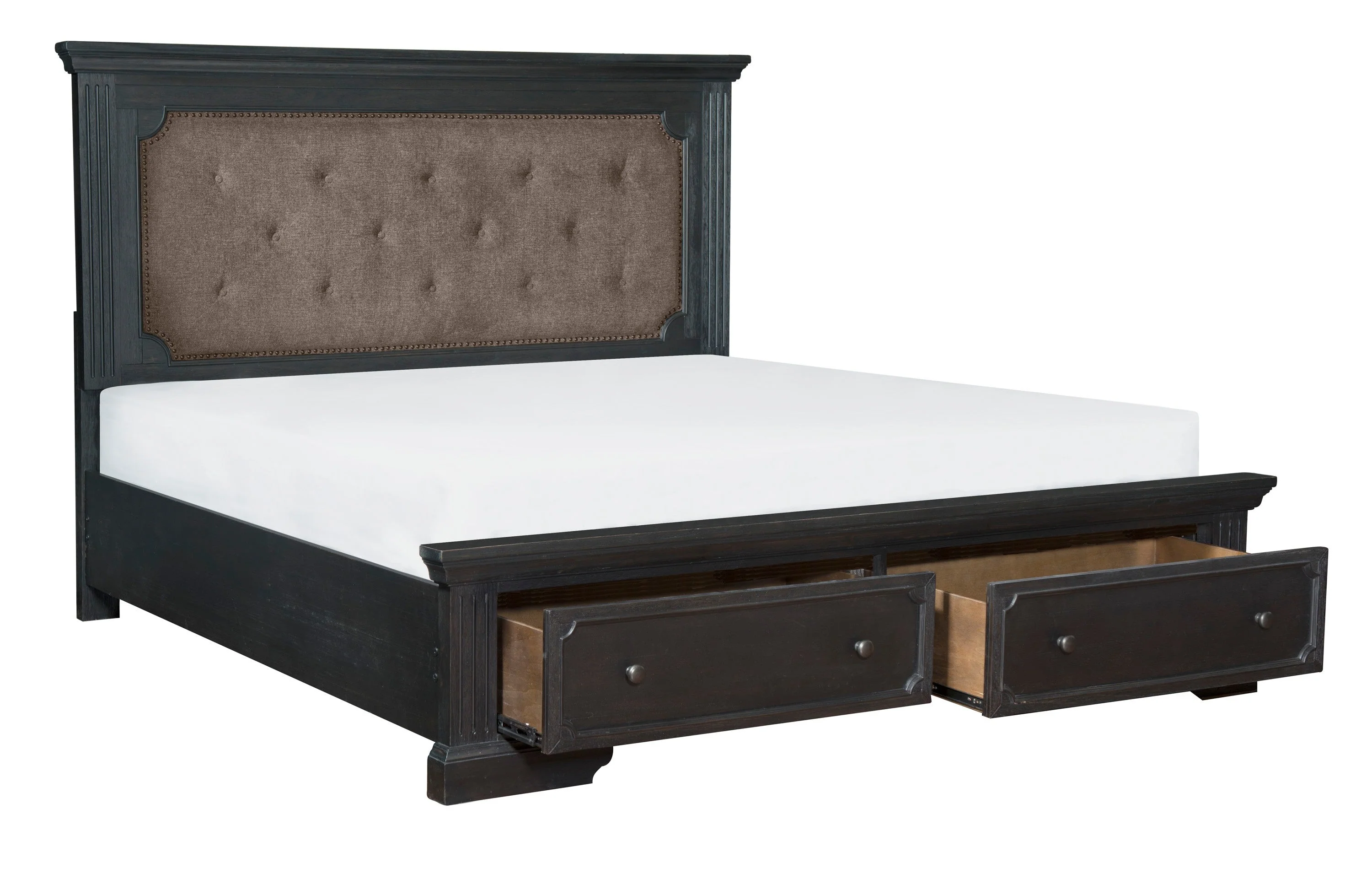 Bolingbrook Wire-Brushed Charcoal California King Platform Bed with Footboard Storage - Image 3