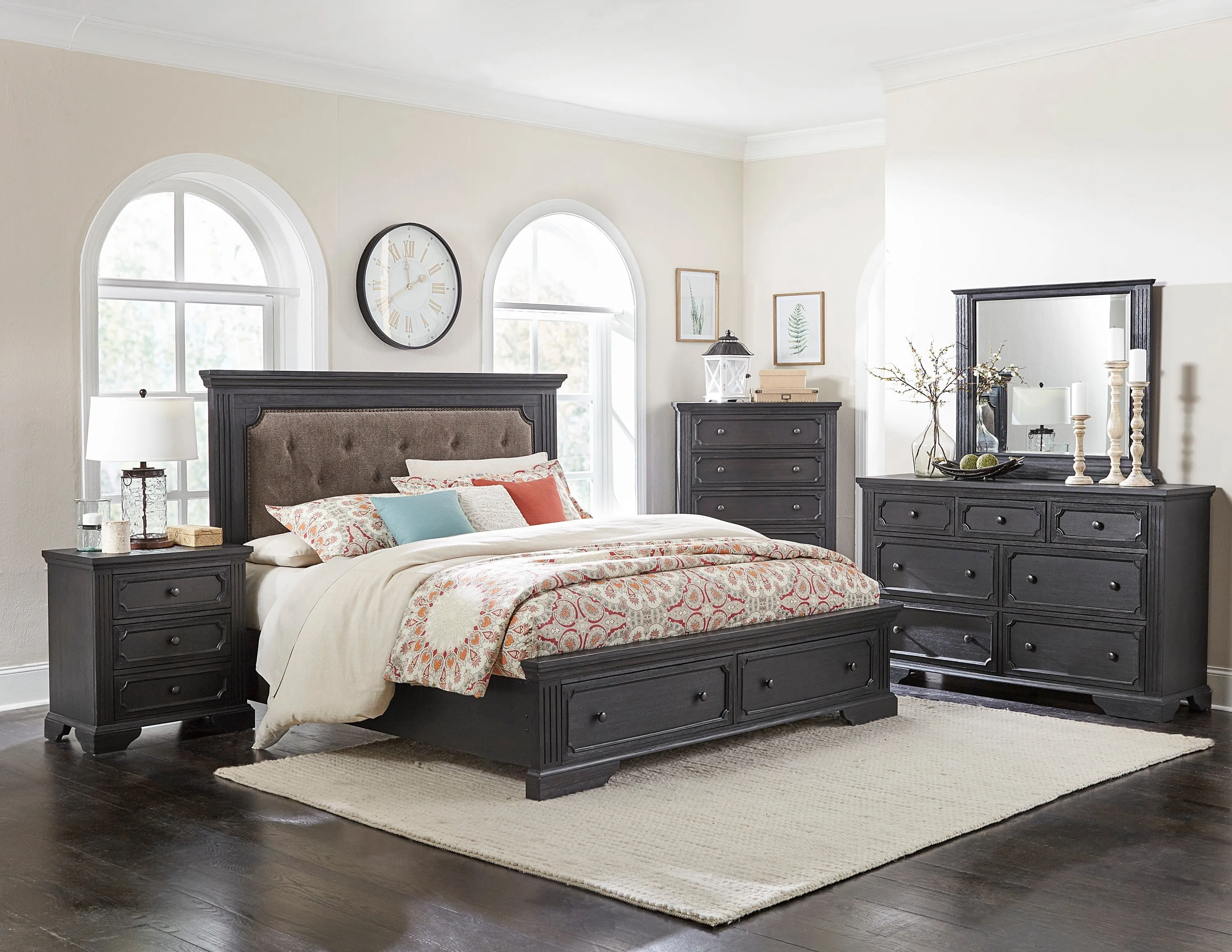 Bolingbrook Wire-Brushed Charcoal King Storage Platform Bed - Image 2