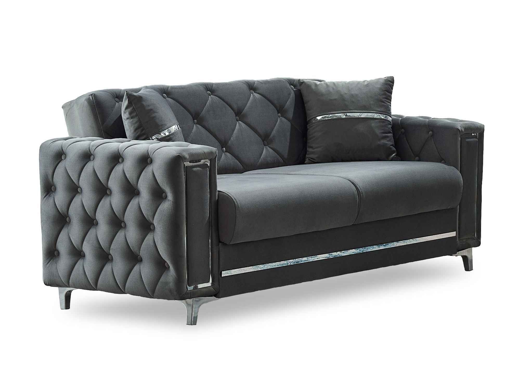 Bolivya Grey Convertible Loveseat With Silver Legs