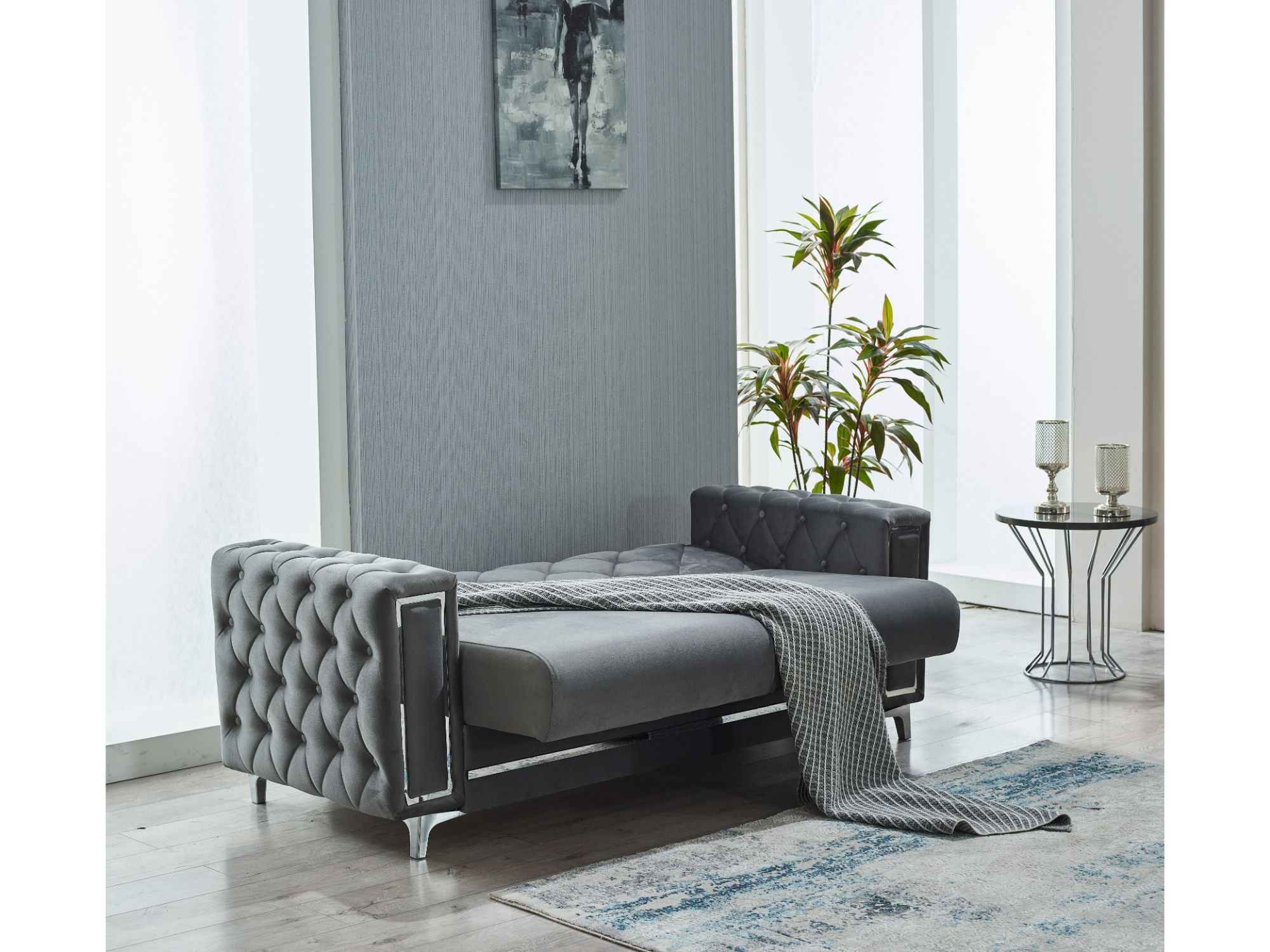 Bolivya Grey Convertible Loveseat With Silver Legs - Image 3