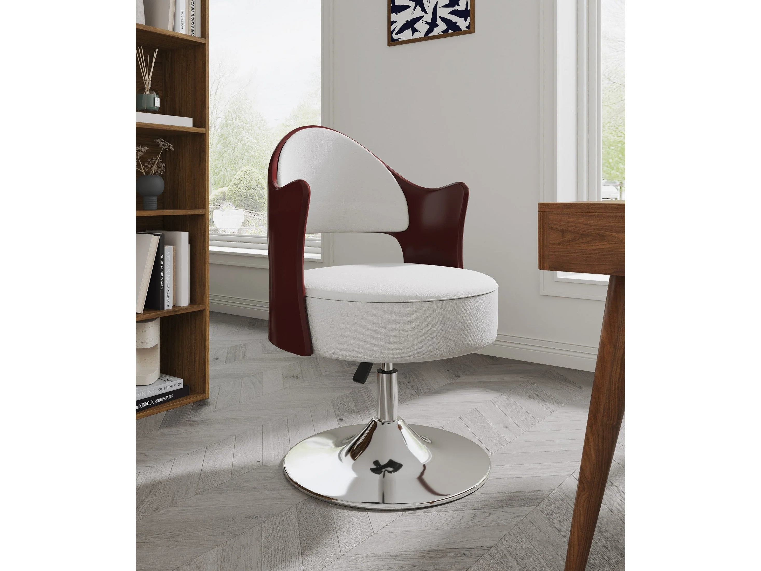 Bopper Adjustable Height Swivel Accent Chair in White and Polished Chrome (set of 2)