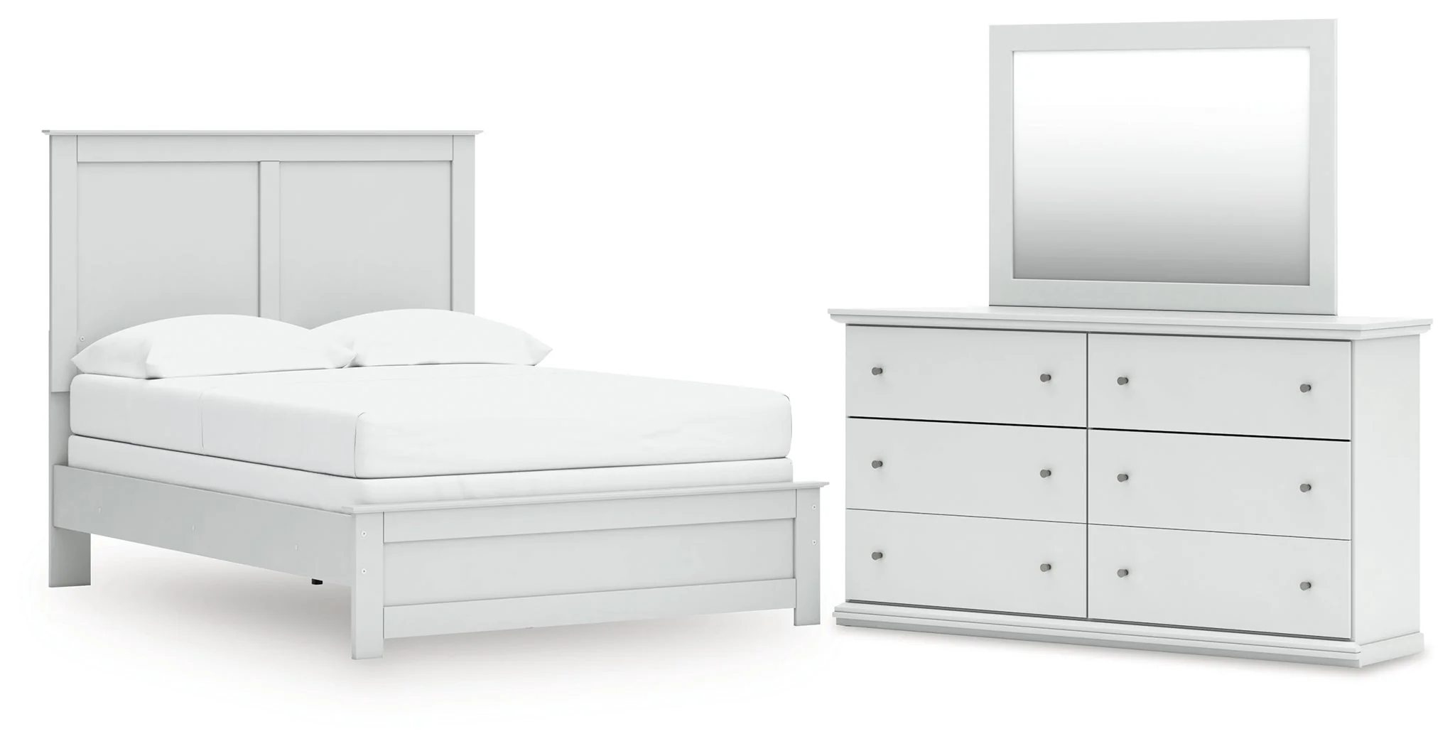 Bostwick Shoals Full Panel Bed with Mirrored Dresser in White