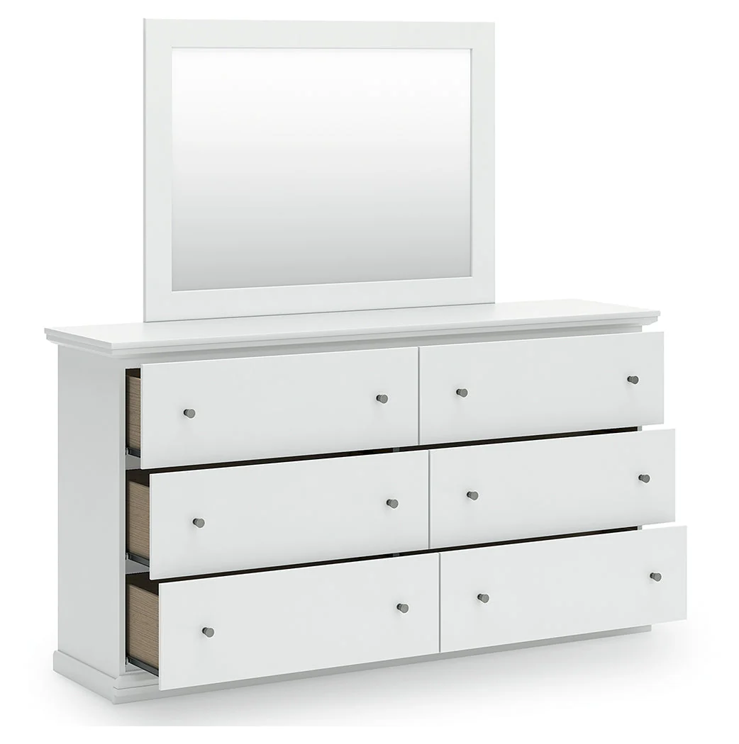 Bostwick Shoals Full Panel Bed with Mirrored Dresser in White - Image 4