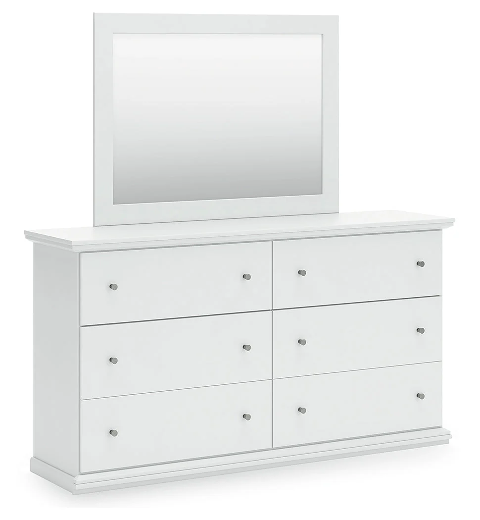 Bostwick Shoals King Panel Bed with Mirrored Dresser and Chest in White - Image 3