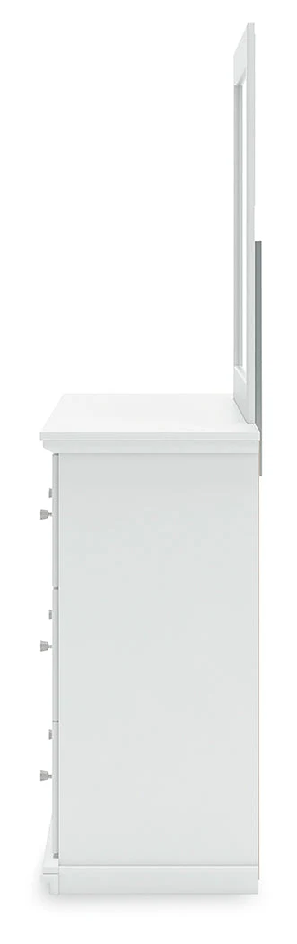 Bostwick Shoals Queen Panel Bed with Mirrored Dresser and Nightstand in White - Image 8