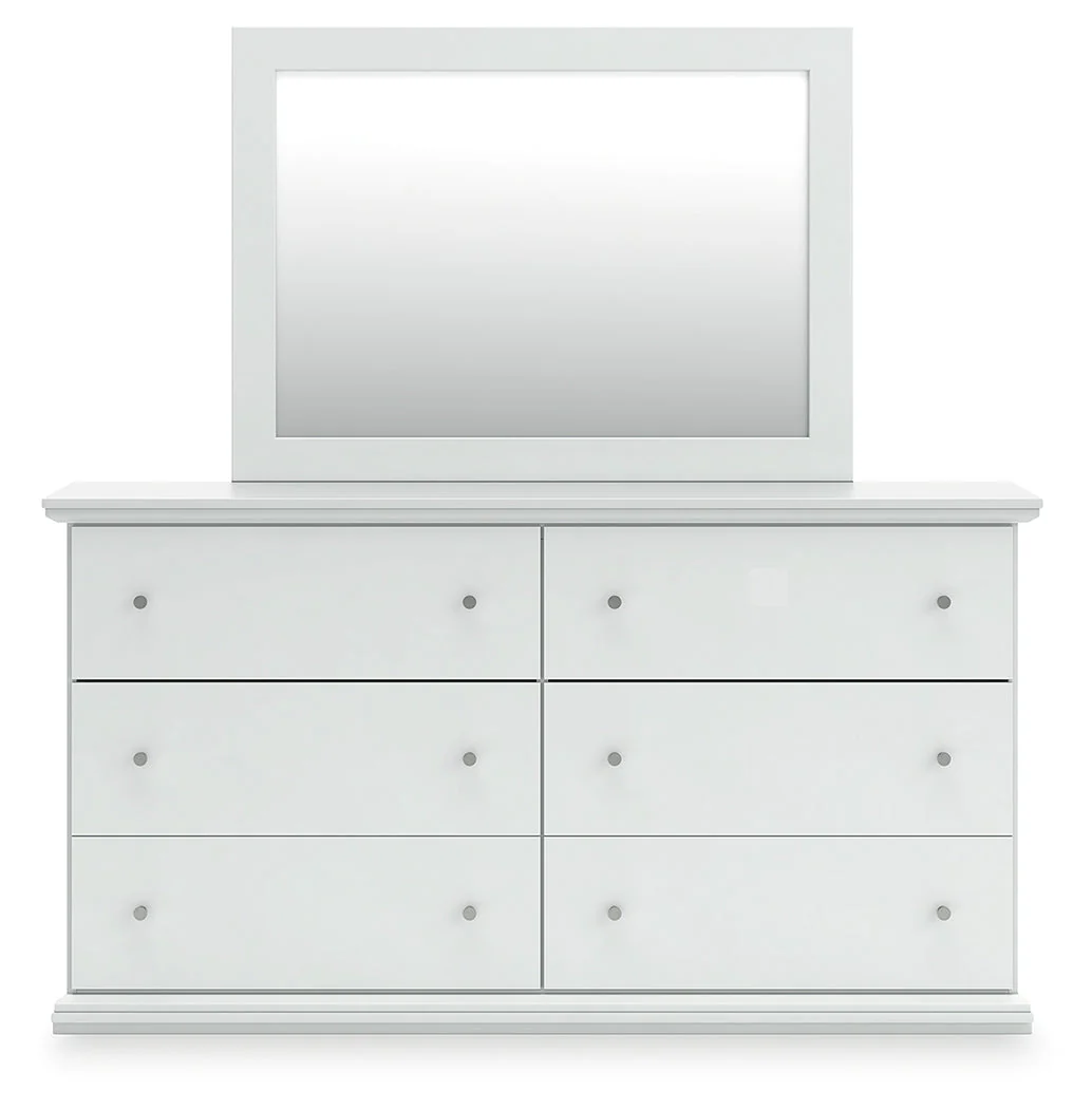 Bostwick Shoals Queen Panel Bed with Mirrored Dresser in White - Image 2