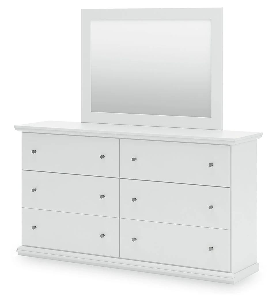 Bostwick Shoals Queen Panel Bed with Mirrored Dresser in White - Image 8