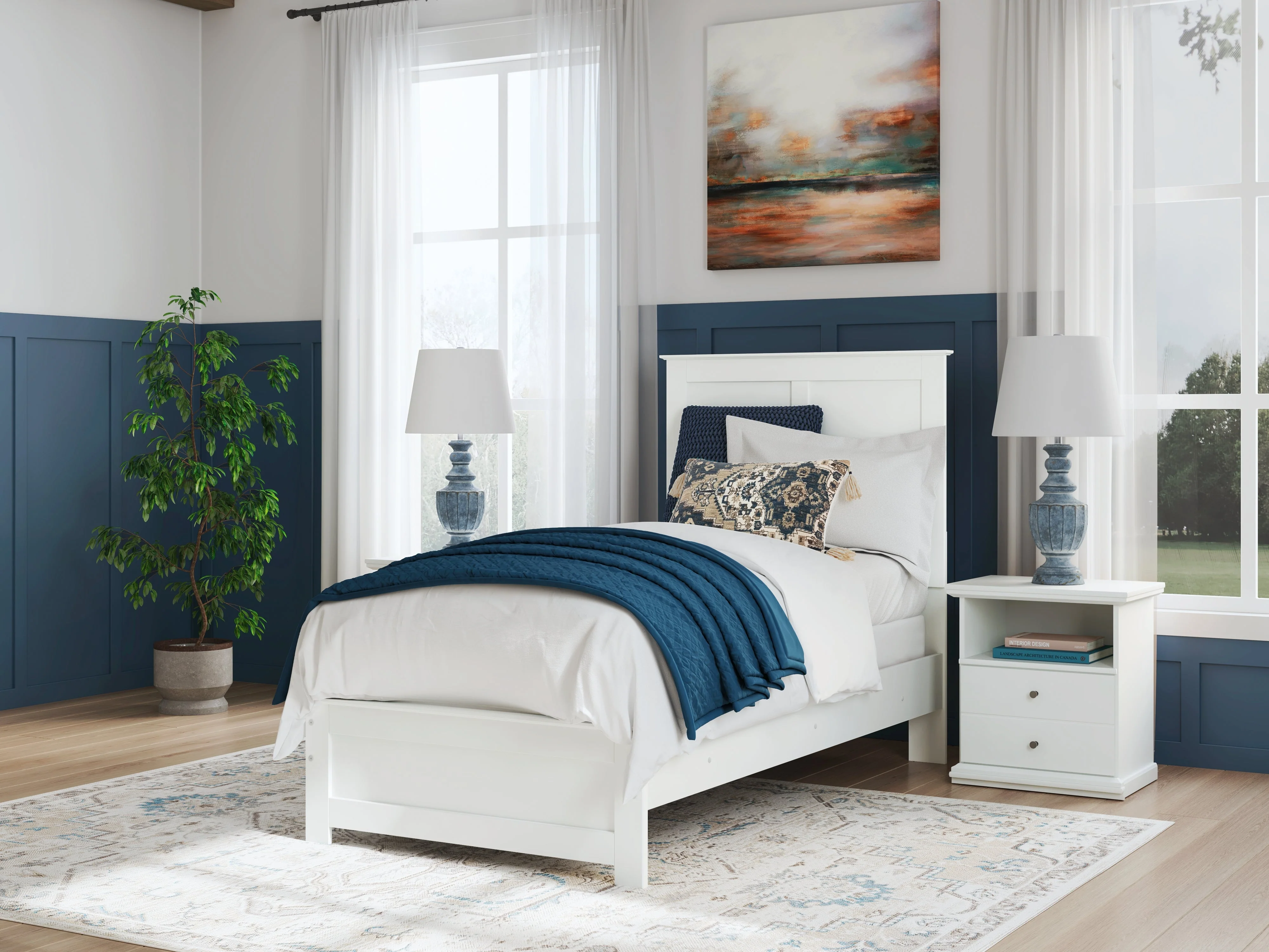 Bostwick Shoals Twin Panel Bed with Mirrored Dresser and 2 Nightstands in White - Image 19