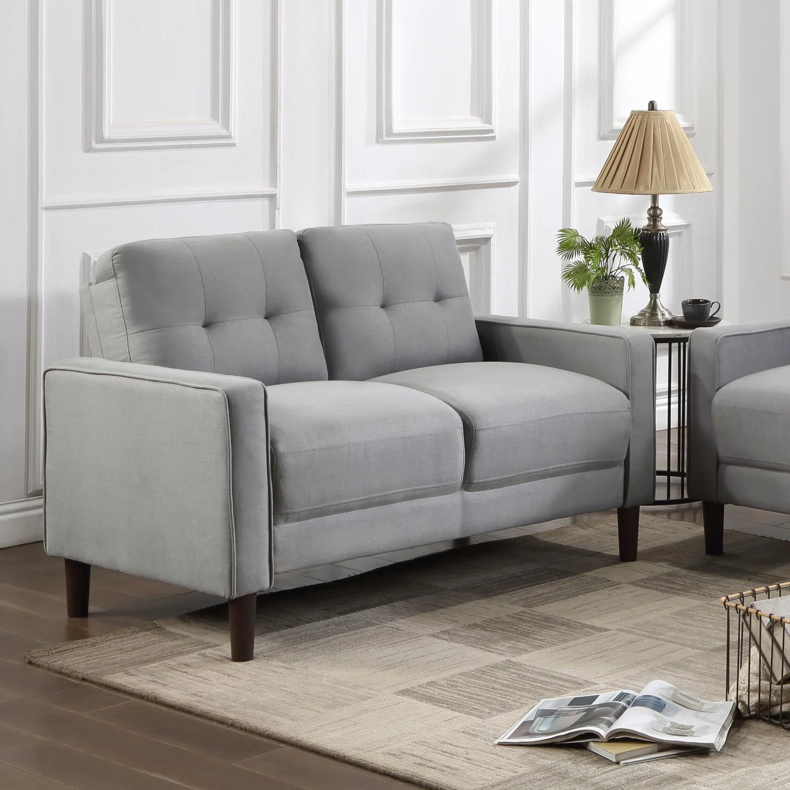 Bowen Gray Upholstered Track Arms Tufted Loveseat
