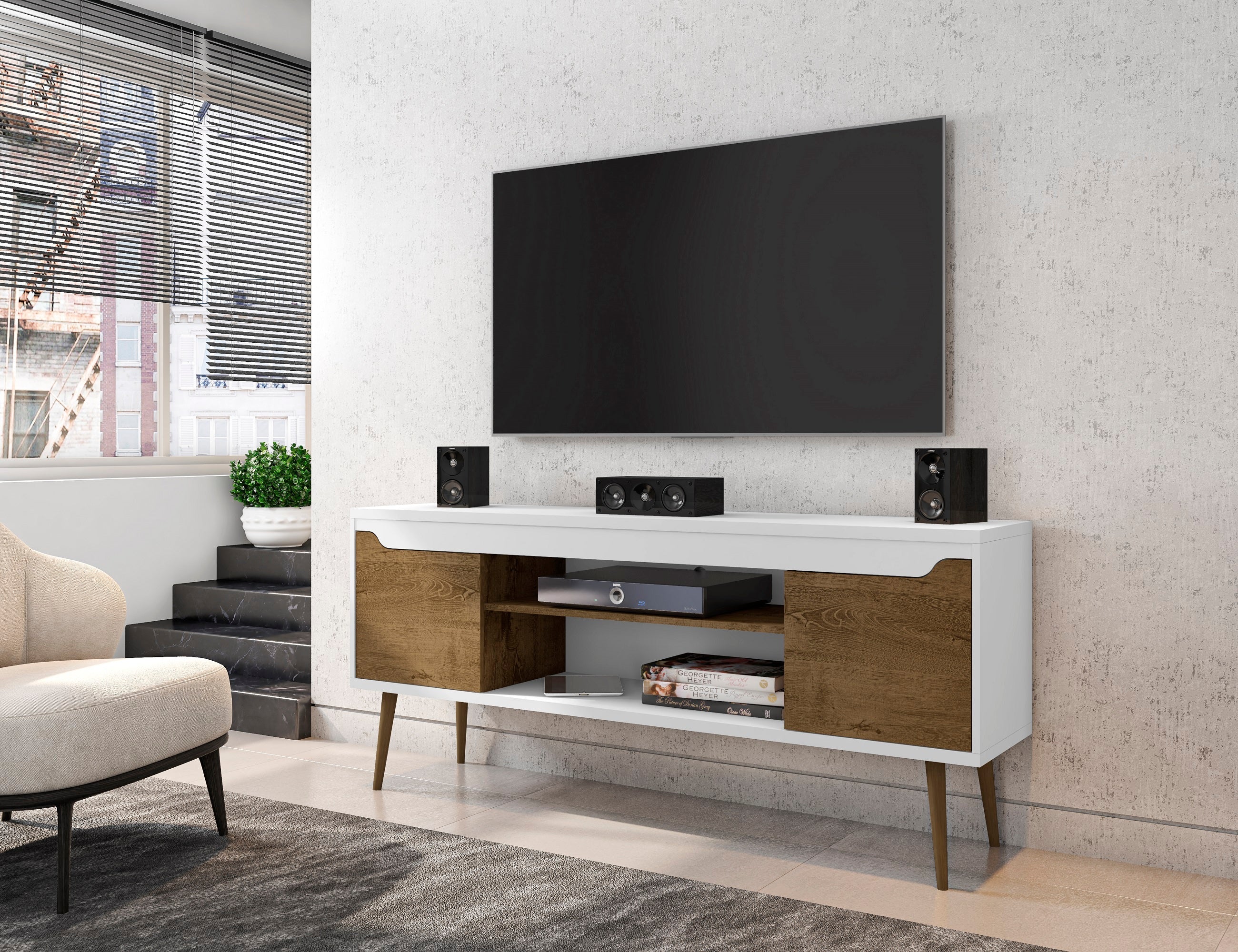 Bradley 62.99 TV Stand in White and Rustic Brown - Image 2