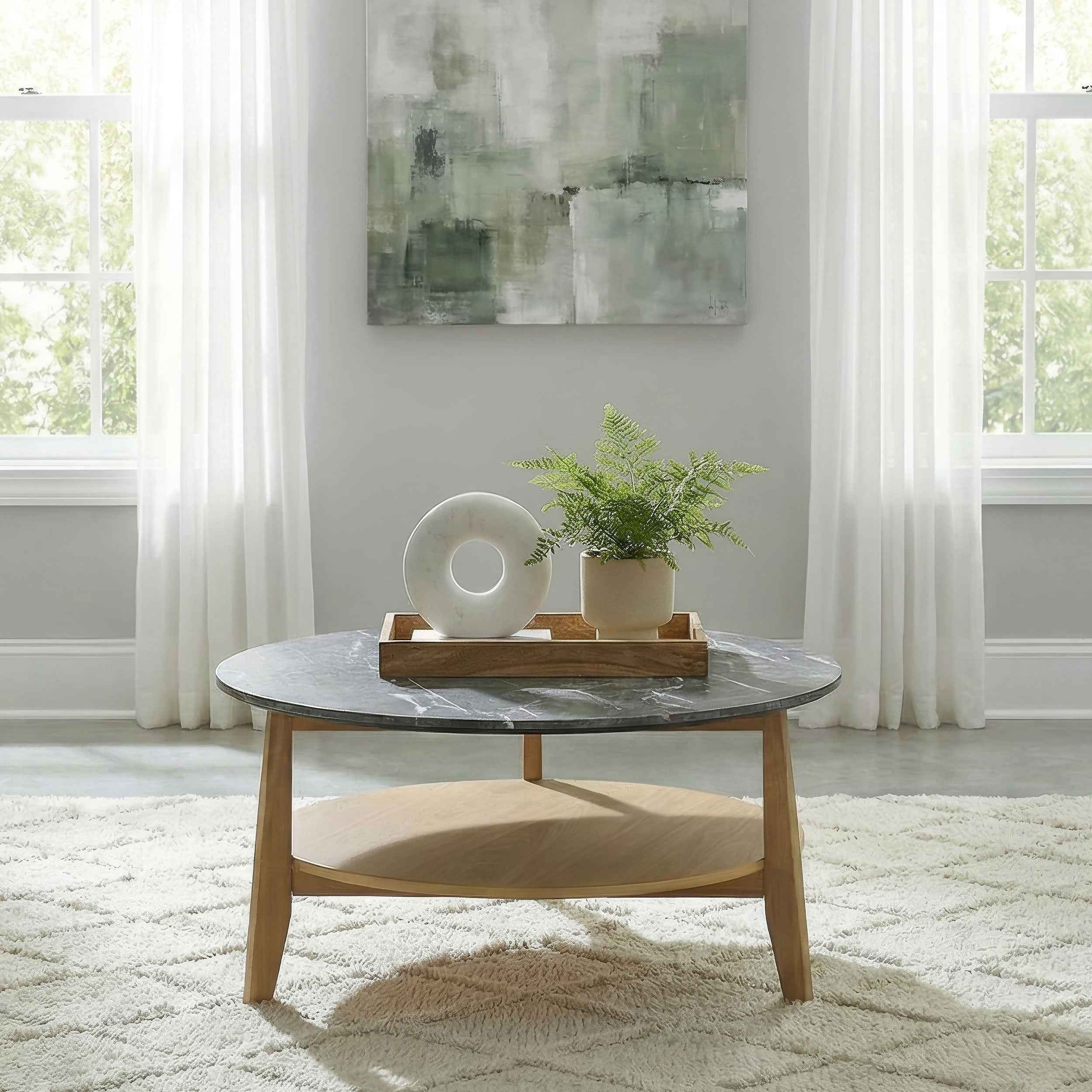 Bradley Grey/Natural Round SmartTop Cocktail Coffee Table