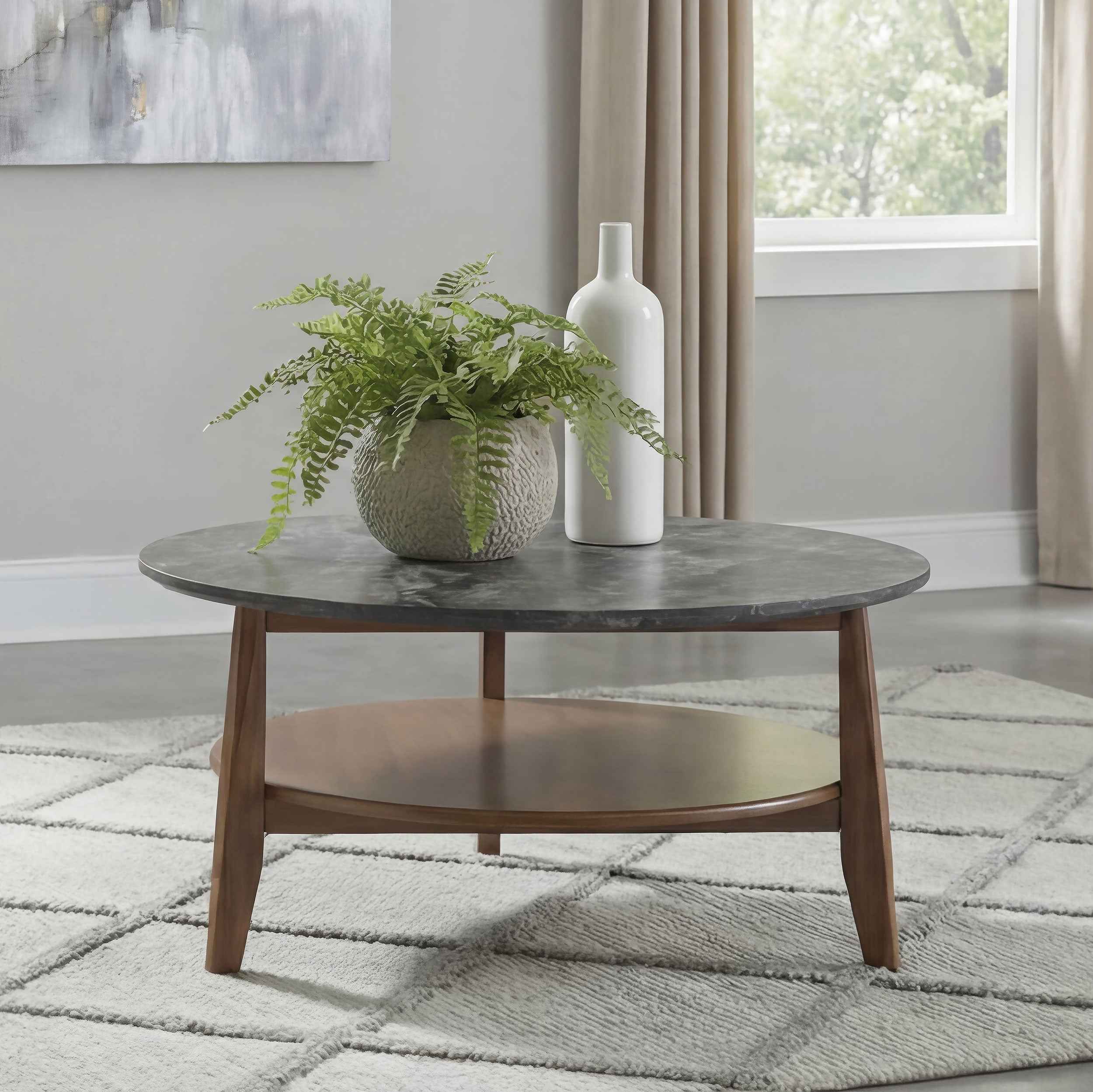Bradley Smokey Grey/Brown Round SmartTop Cocktail Coffee Table