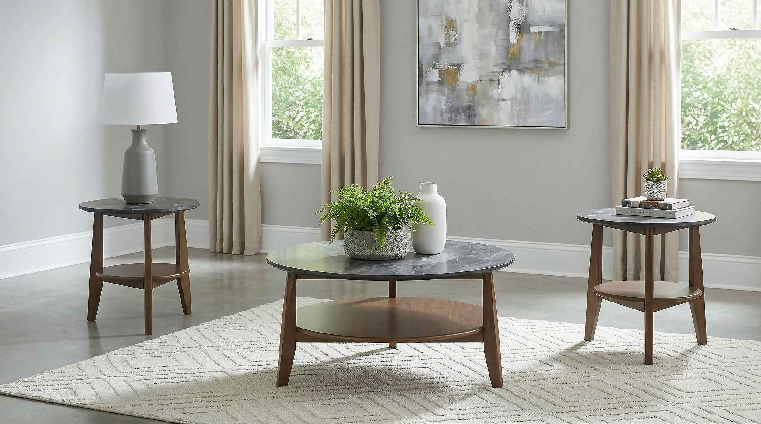 Bradley Smokey Grey/Dark Brown 3-Piece Round SmartTop Coffee Table Set