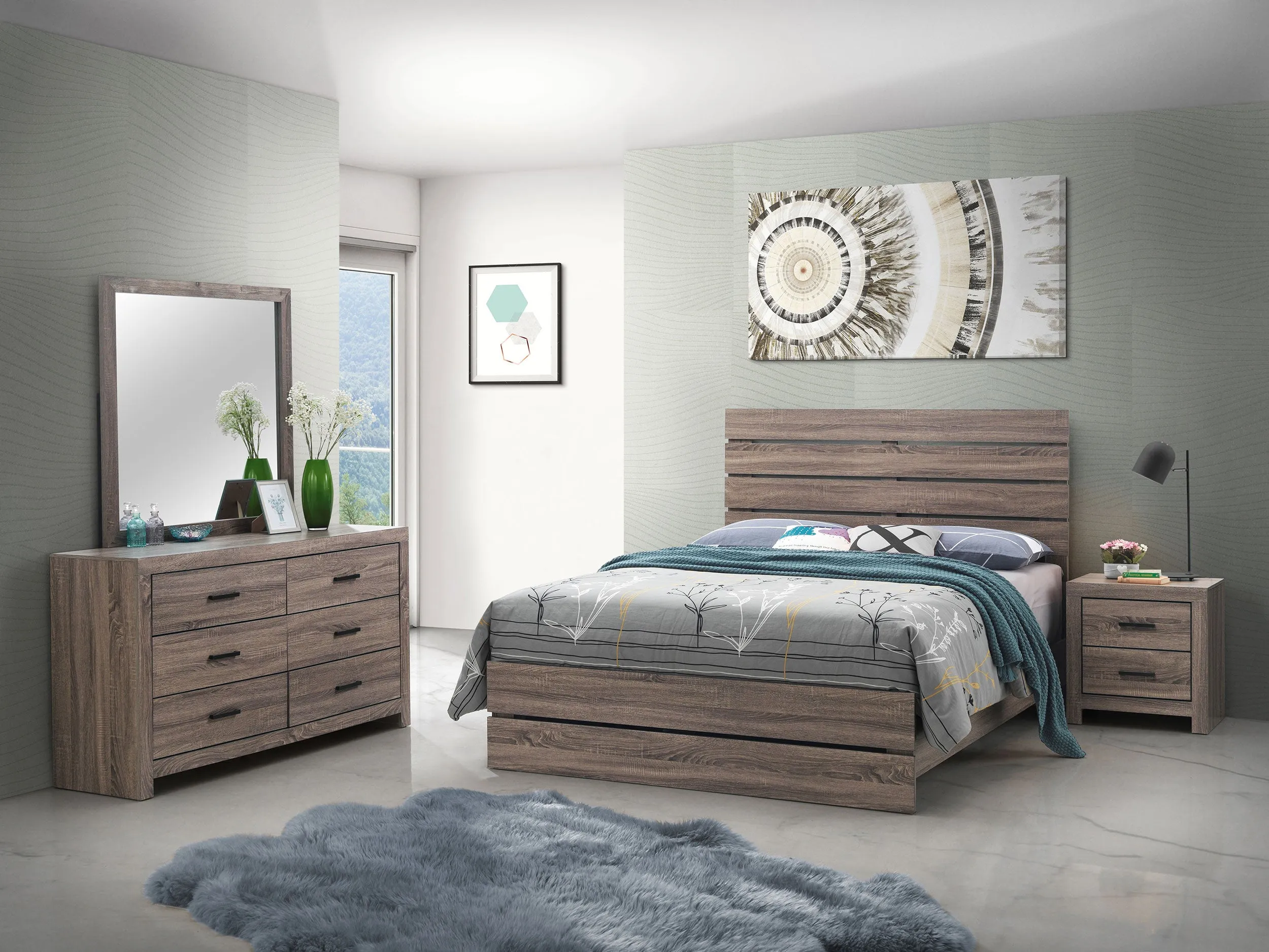 Brantford Barrel Oak 4-Piece Queen Panel Bedroom Set