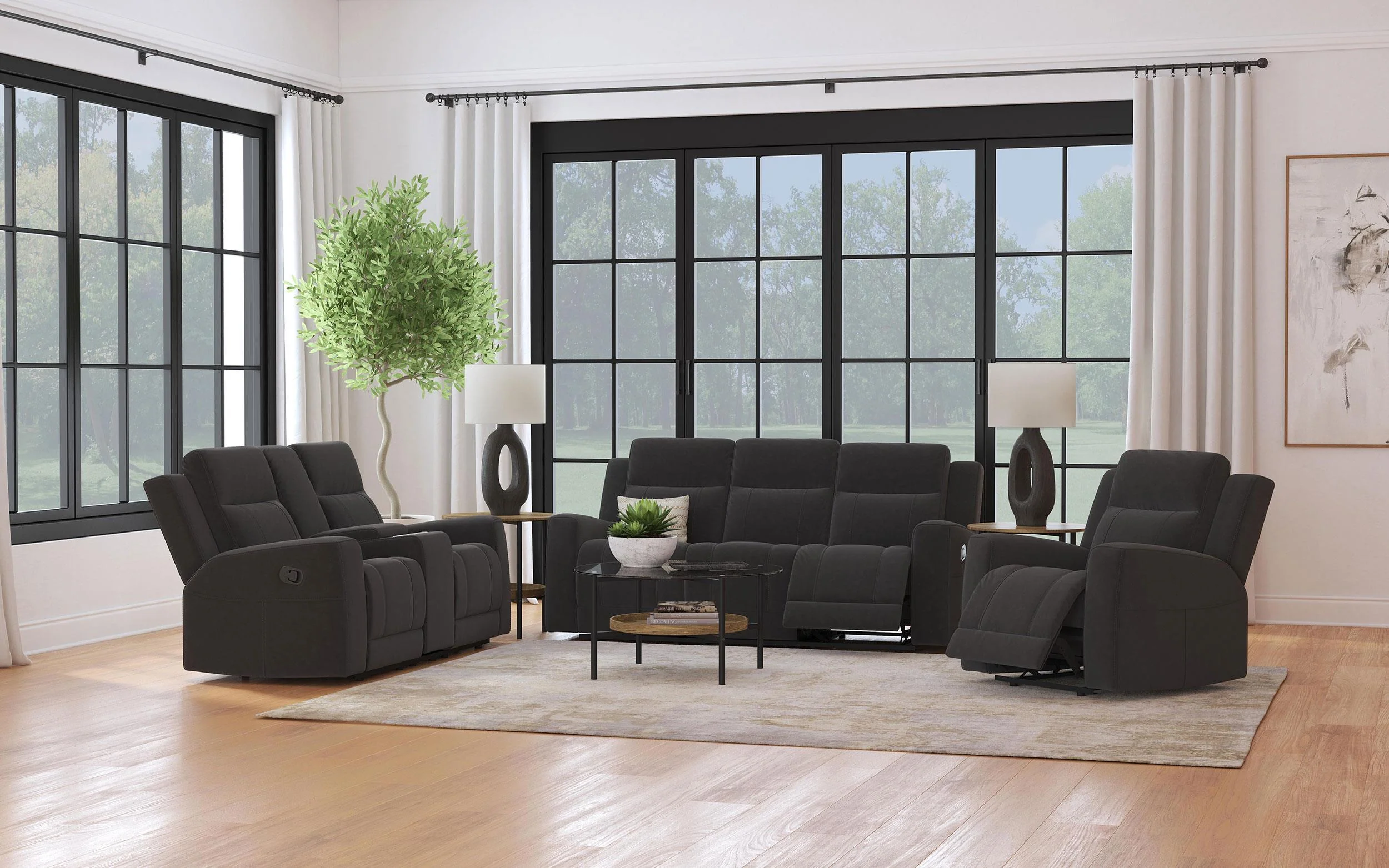 Brentwood Dark Charcoal Upholstered Motion Reclining Loveseat with Console - Image 13