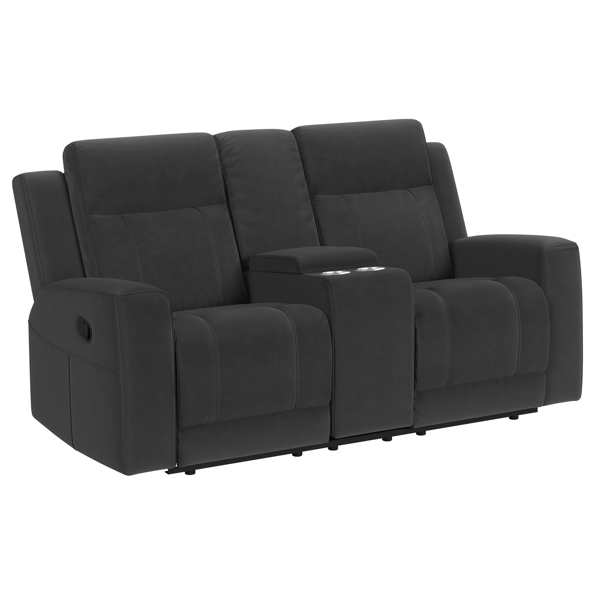 Brentwood Dark Charcoal Upholstered Motion Reclining Loveseat with Console - Image 14