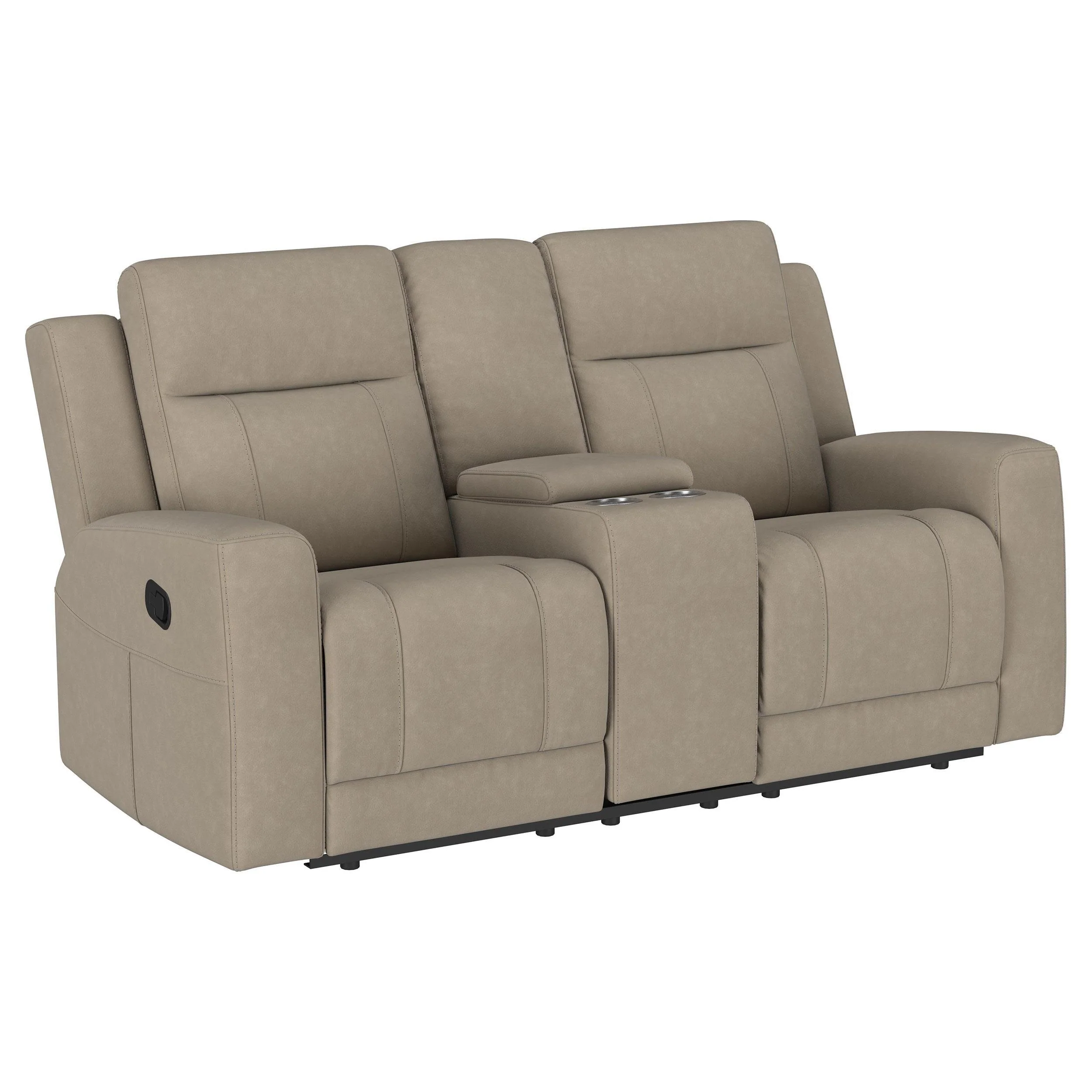 Brentwood Taupe Upholstered Motion Reclining Loveseat with Console - Image 2