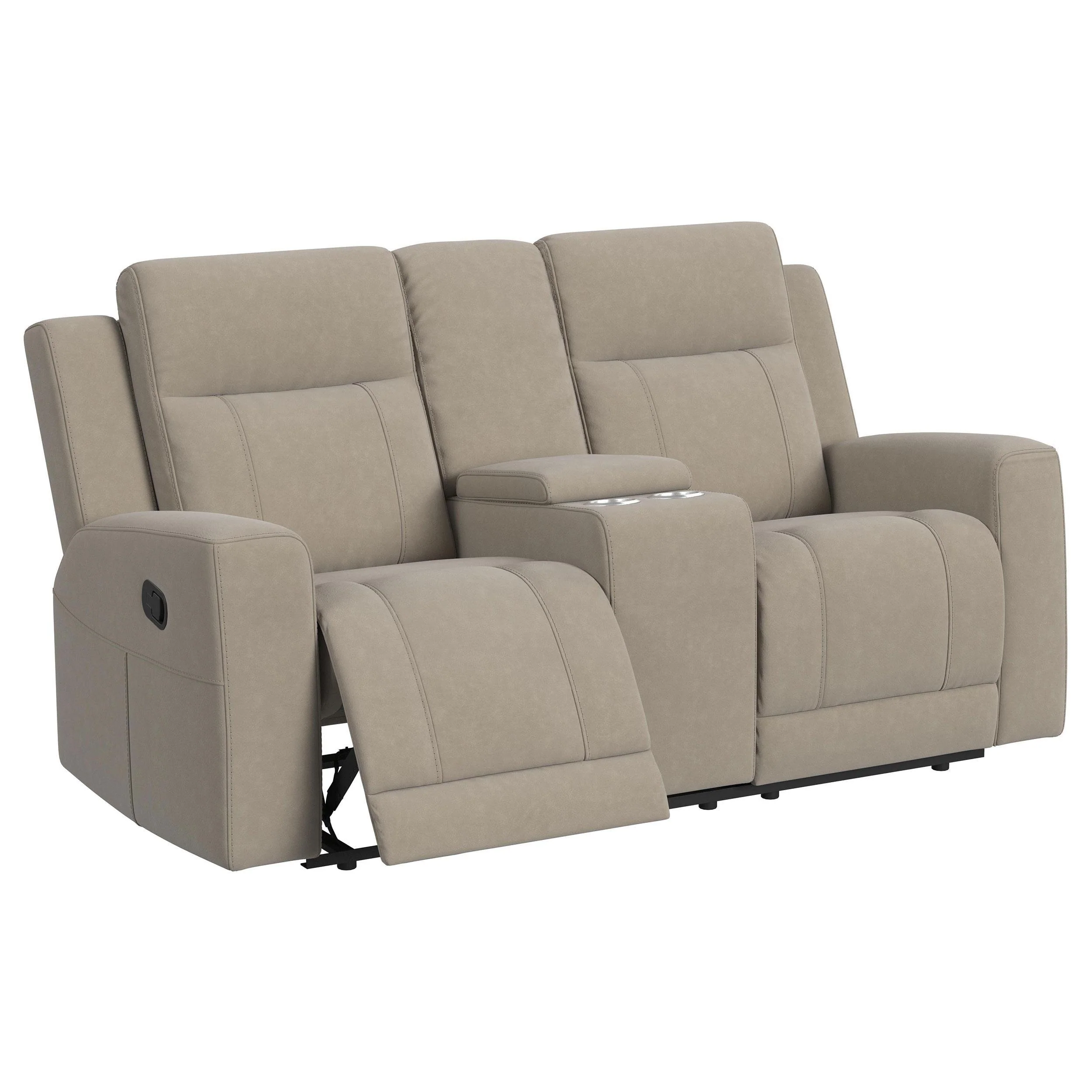 Brentwood Taupe Upholstered Motion Reclining Loveseat with Console - Image 3