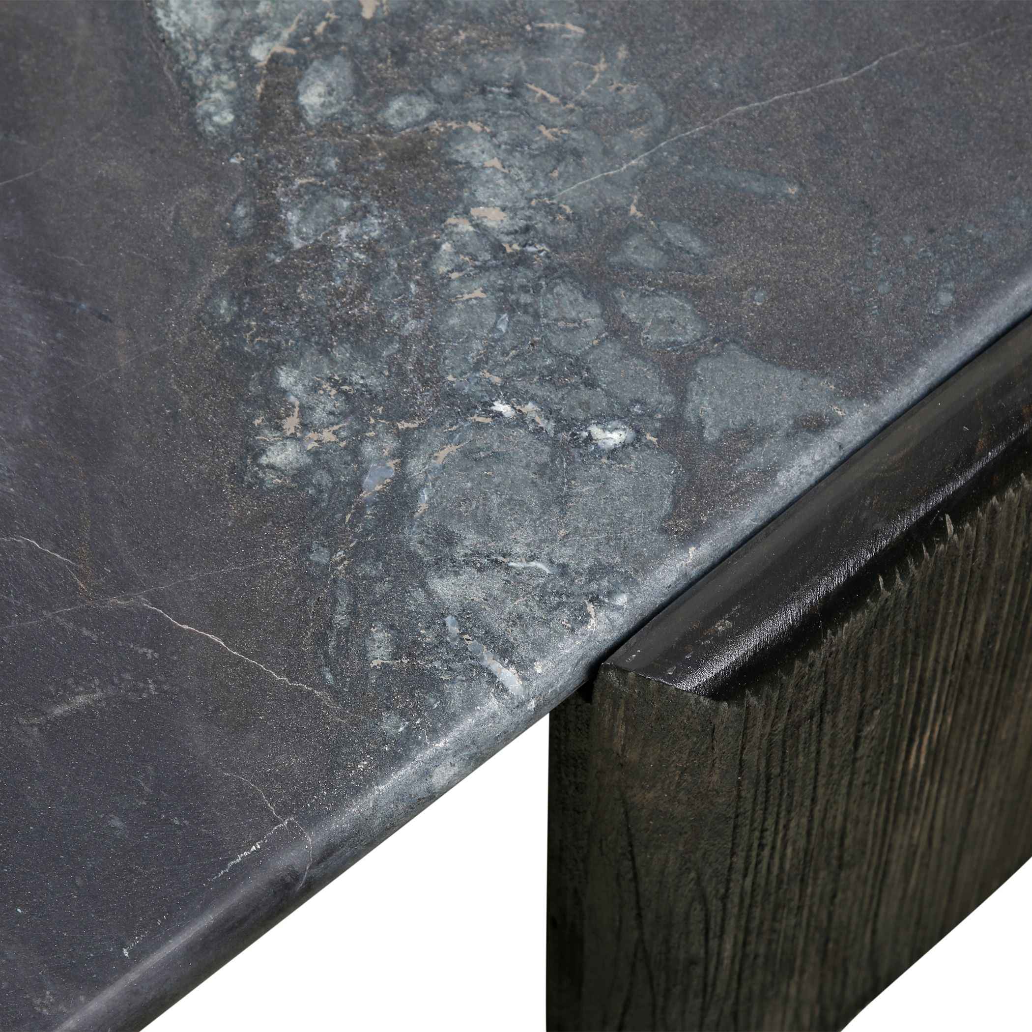 Breton 64" Hexagonal Coffee Table with Lava Marble Top with Dark Mango Base - Image 6