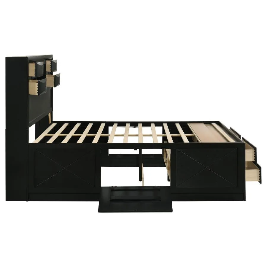 Briana Black 5-Piece Eastern King Storage Bedroom Set with Bookcase Headboard - Image 5