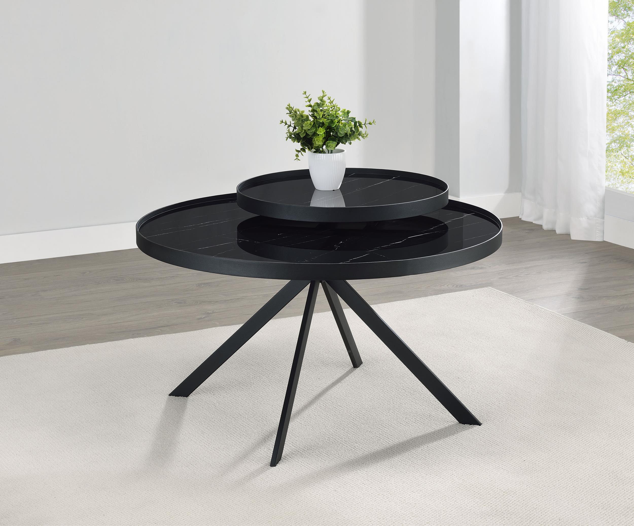 Briggs Black Round Marble Printed Glass Top Coffee Table - Image 2