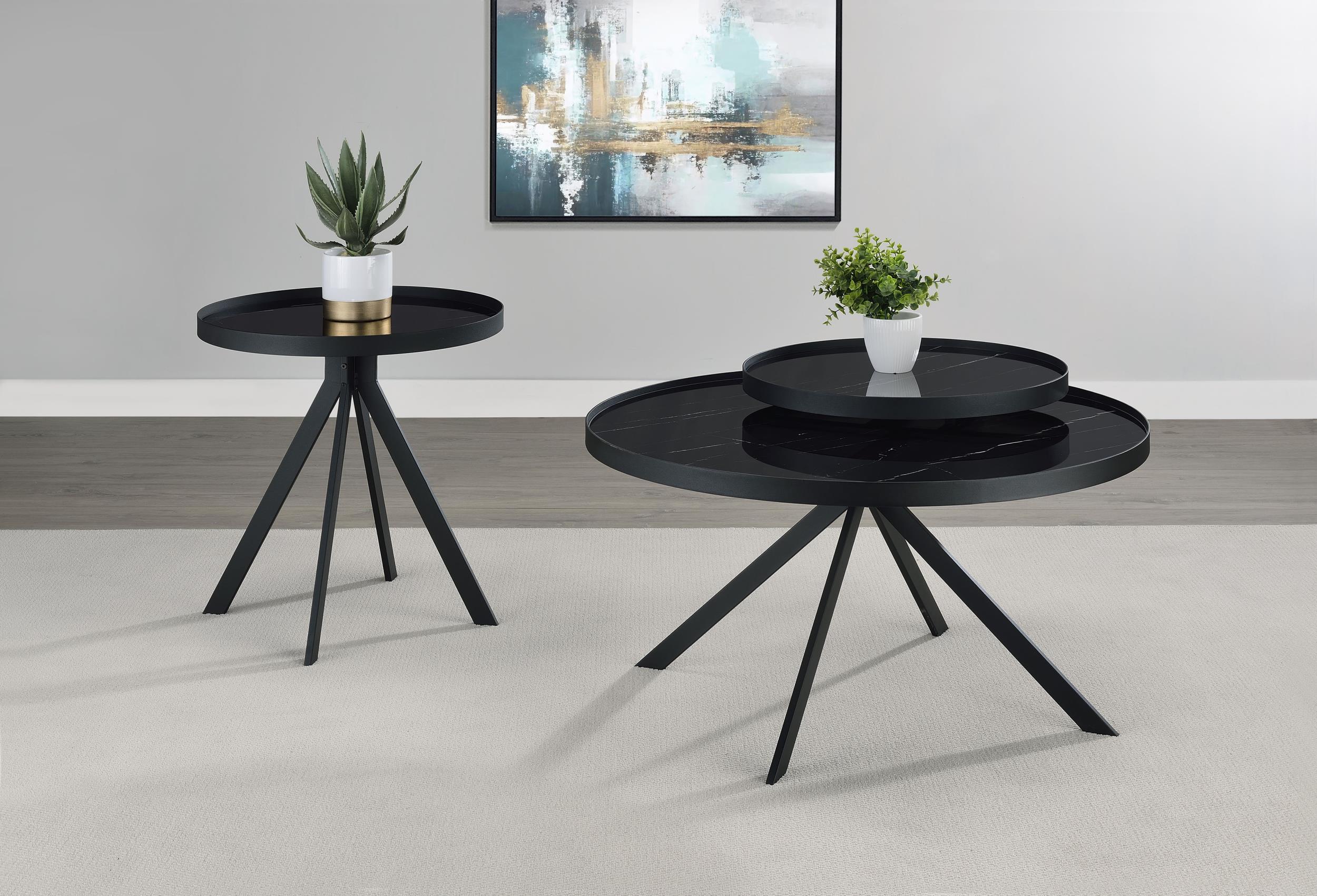 Briggs Black Round Marble Printed Glass Top End Table - Image 2