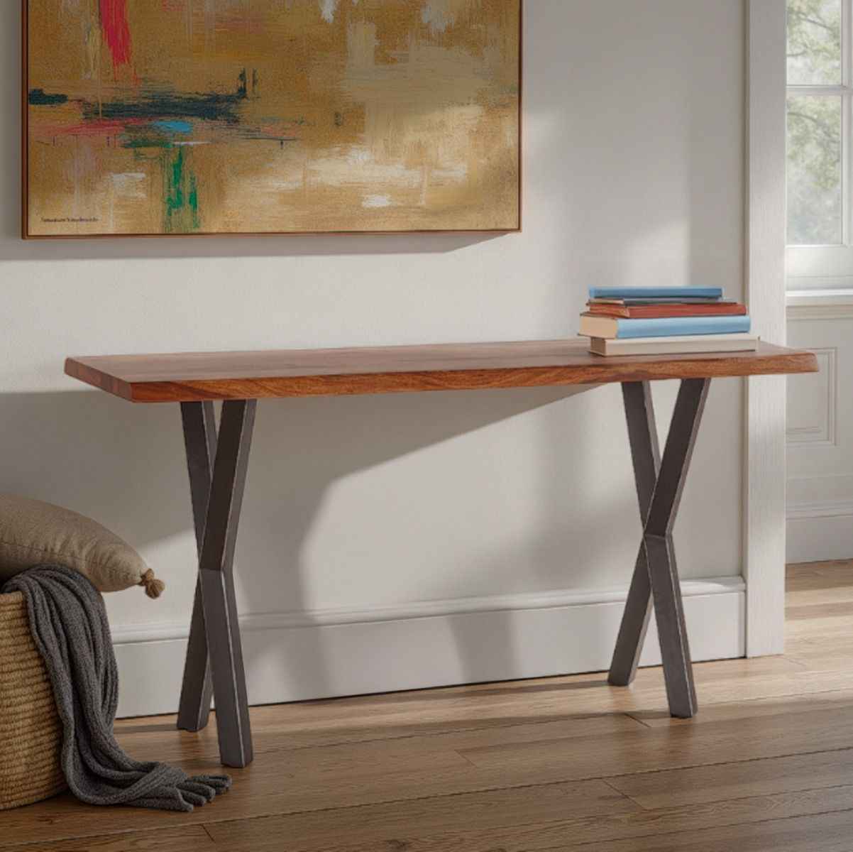 Brisbane 58" Console Table in Natural Sheesham Wood and Iron - Image 2