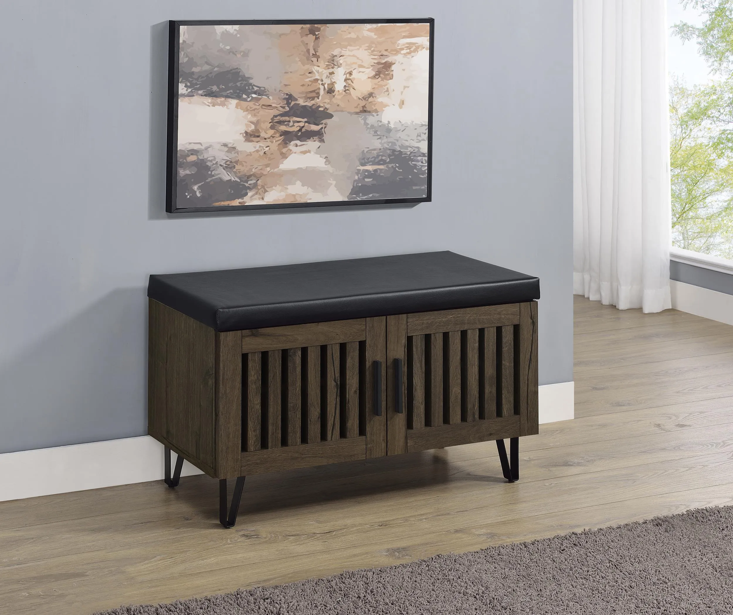 Brixton Smoked Oak 2-Door Padded Entryway Shoe Storage