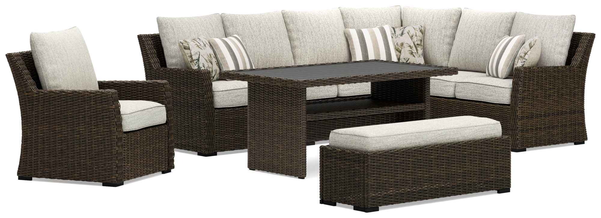 Brook Ranch Brown Outdoor Sectional Set with Lounge Chair and Coffee Table