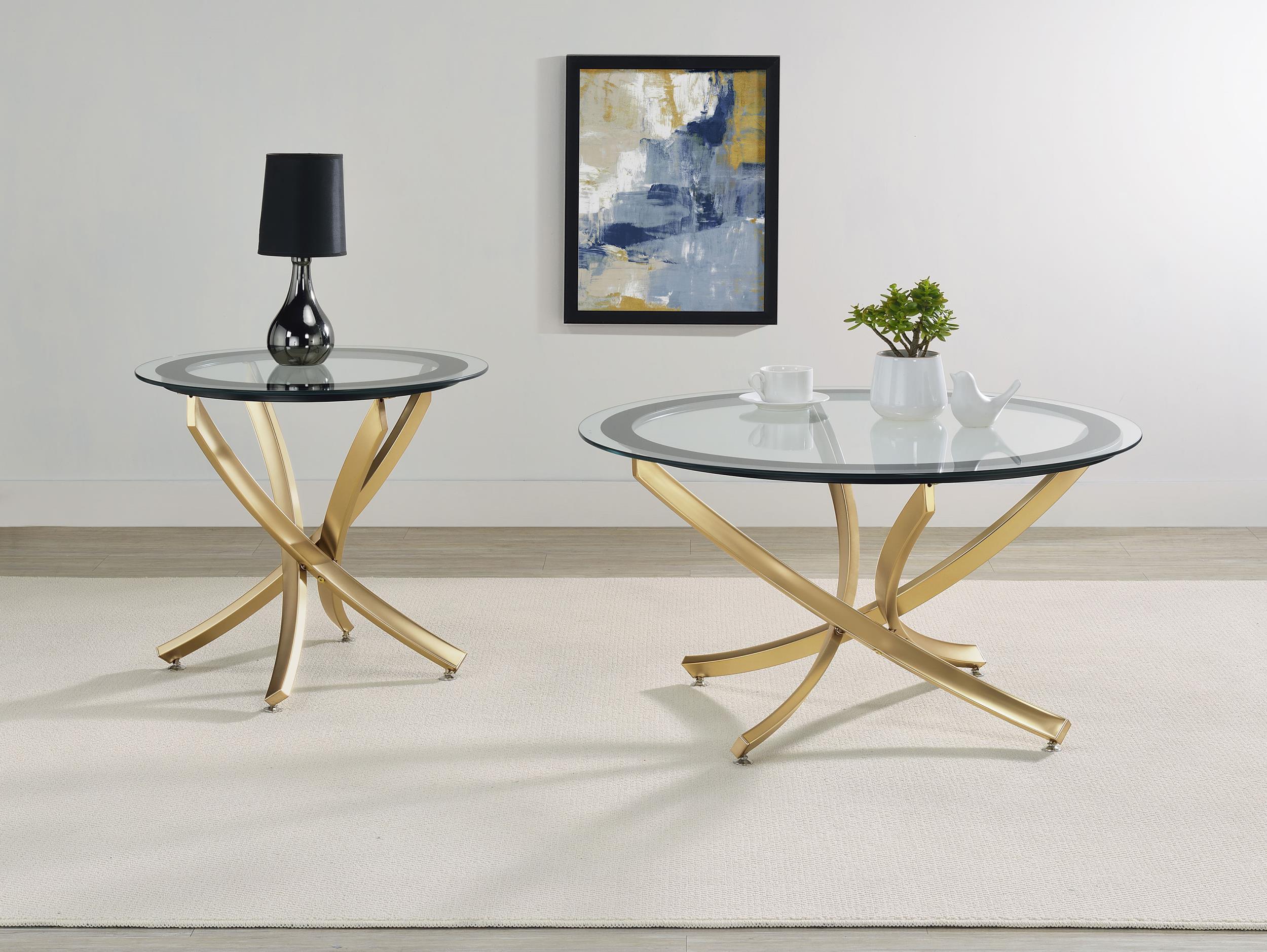 Brooke Round Glass Top Coffee Table Metal Base Brass - Image 2
