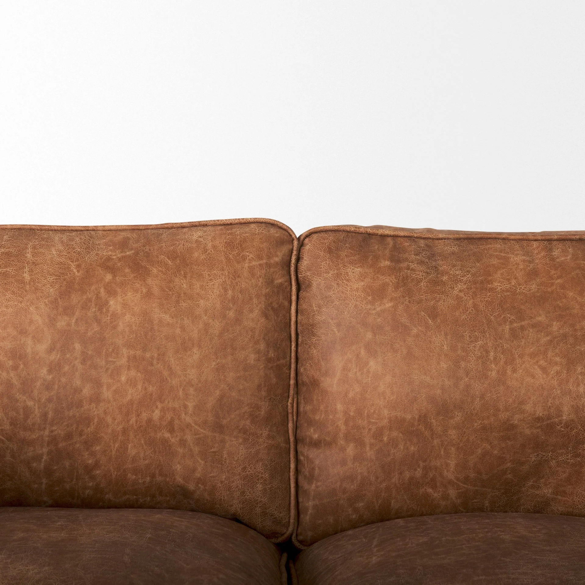 Brooks Cognac Faux Leather Three Seater Sofa With Medium Brown Wooden Legs - Image 6