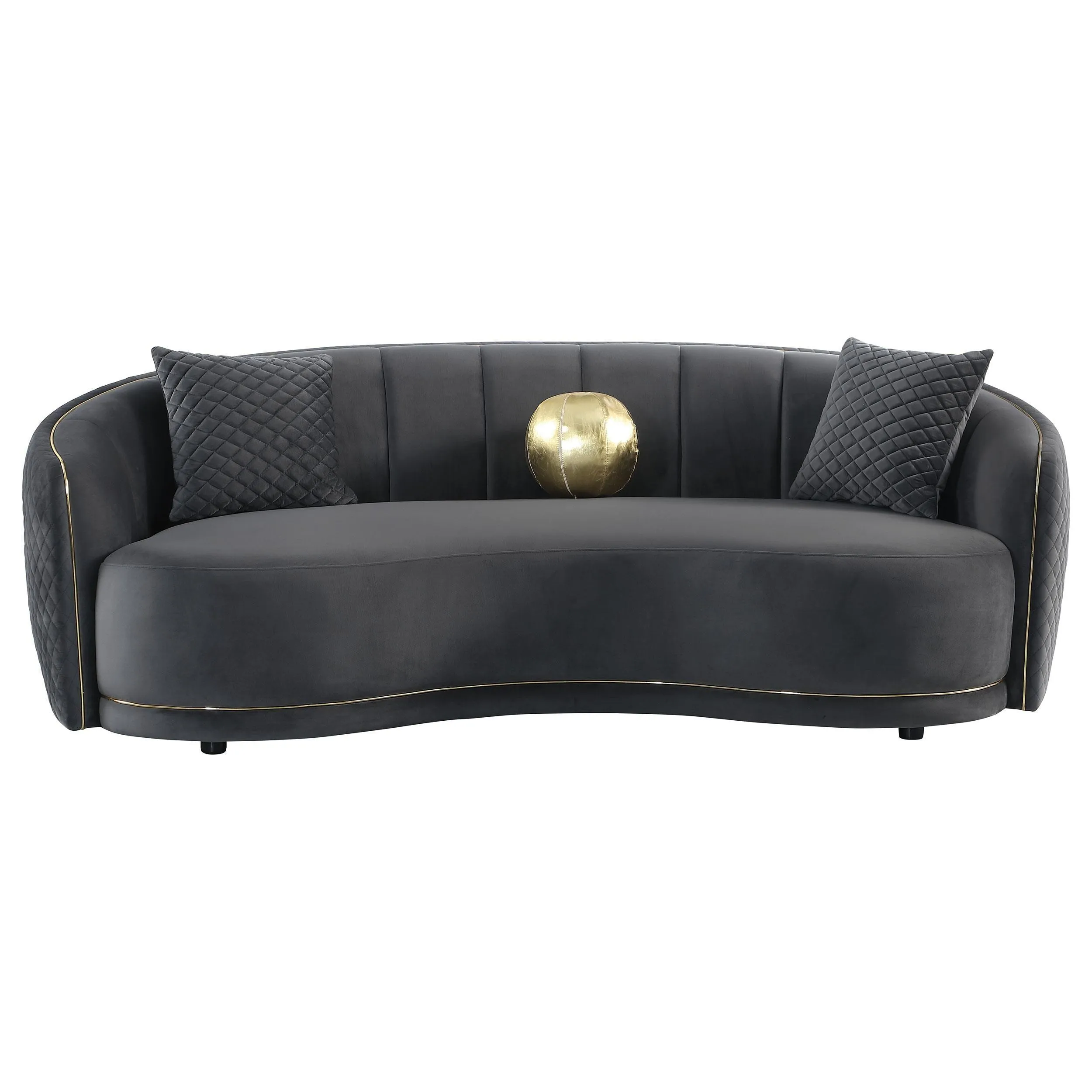 Brookside Dark Grey Velvet Upholstered Curved Sofa