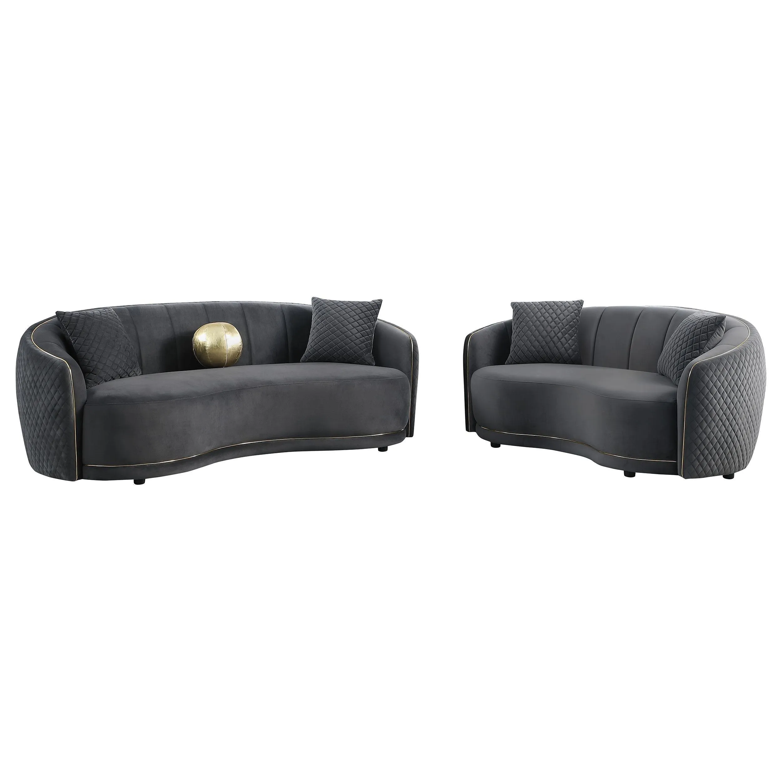 Brookside Dark Grey Velvet Upholstered Curved Sofa - Image 12